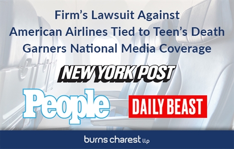 Firm’s Lawsuit Against American Airlines Tied to Teen’s Death Garners National Media Coverage