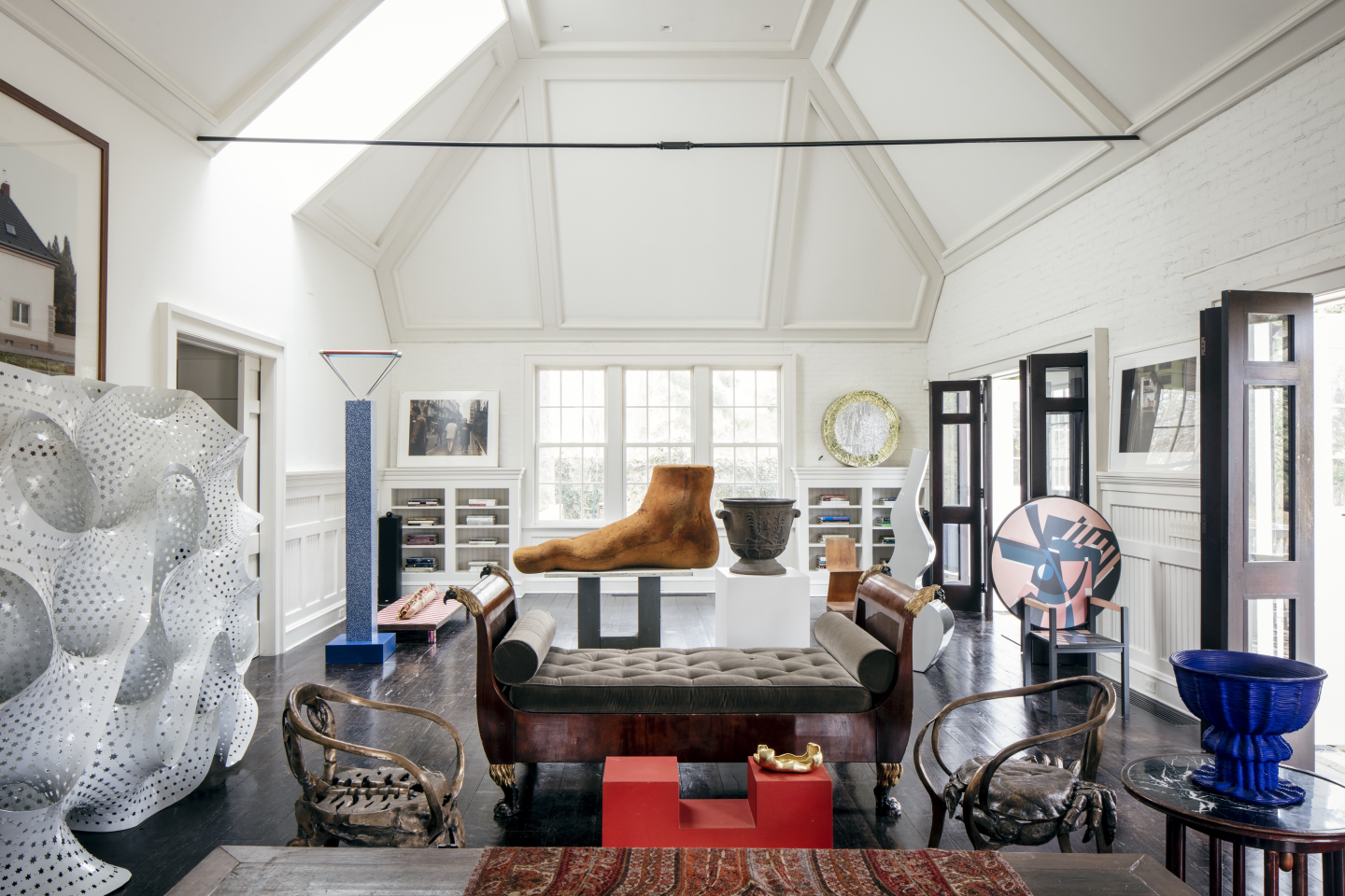 living room filled with art and design