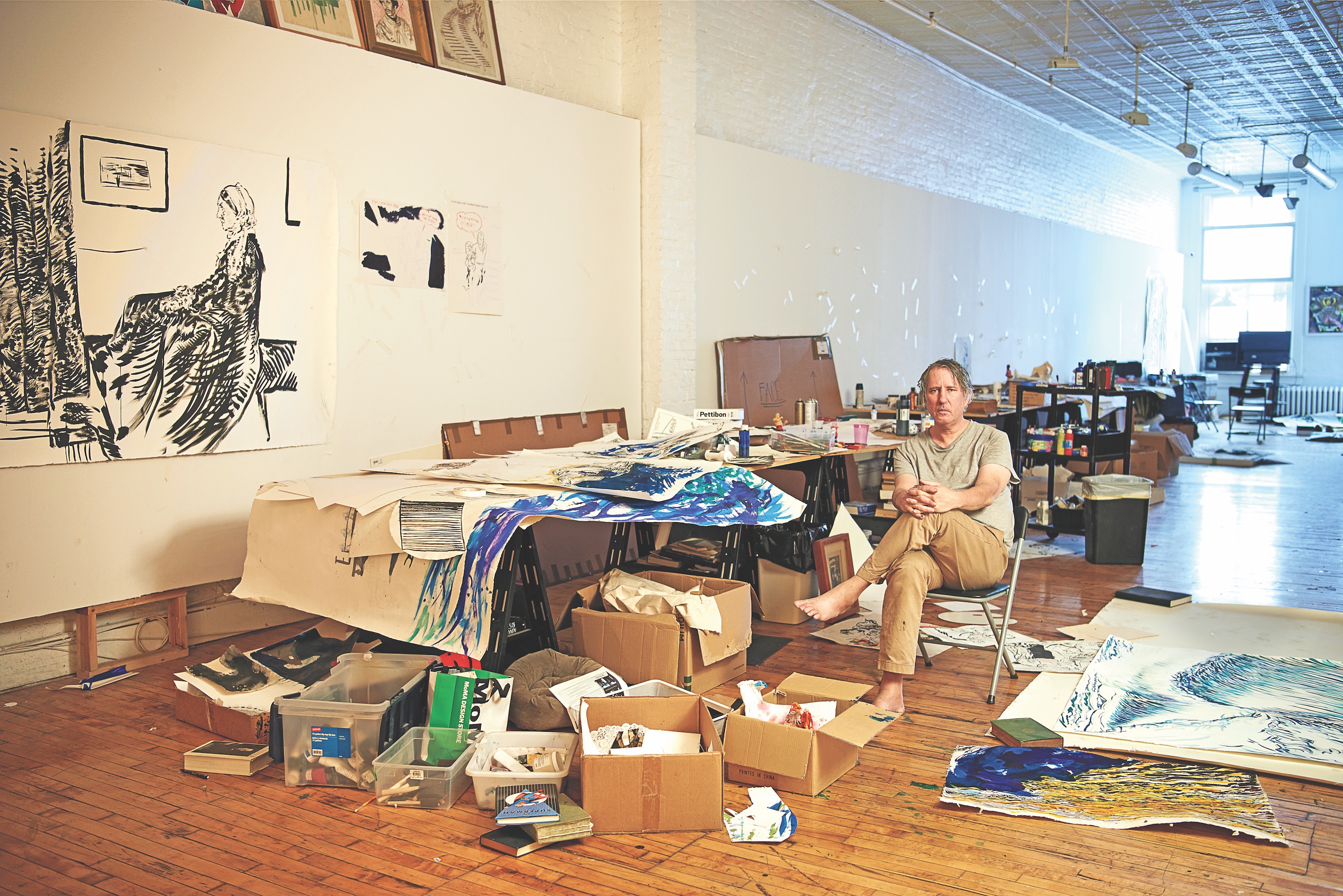 Raymond Pettibon in his SoHo studio, 2017.