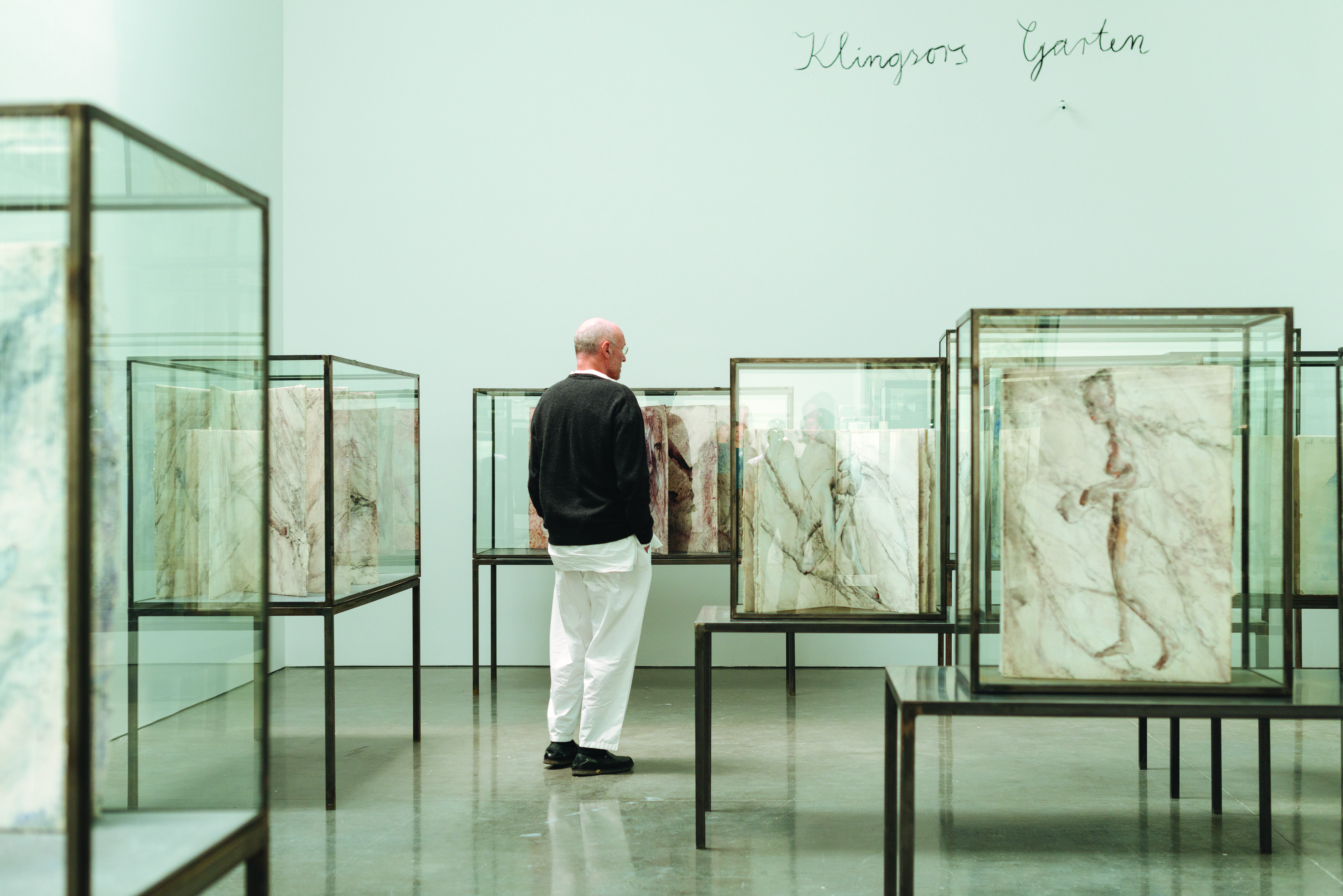 Anselm Kiefer in front of <em>Schlange (Snake)</em> at Gagosian Gallery. Photography by Charlie Rubin. 