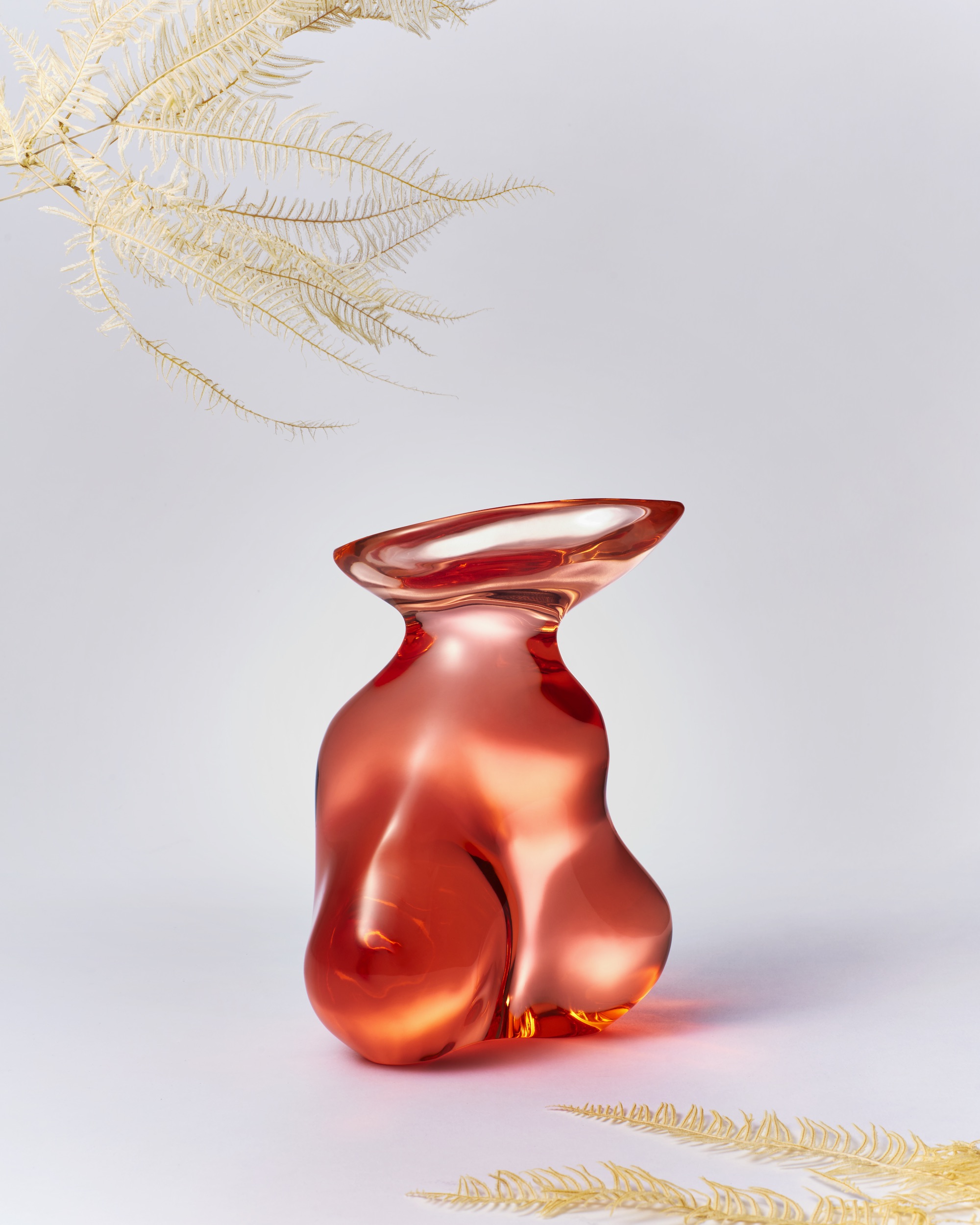 Mini Birdbath in Quince, 2018, $6,400, cast resin in high-gloss polished acrylic. Photo by Ethan Herrington.