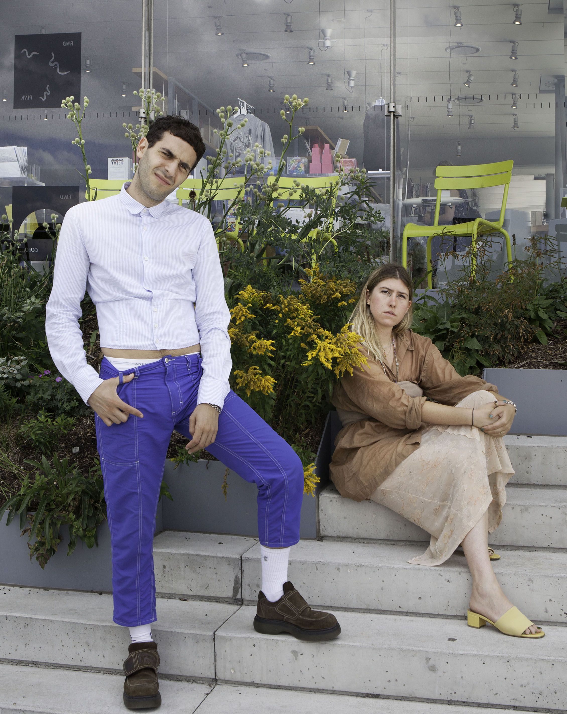 Mike Eckhaus and Zoe Latta outside the Whitney Museum, August 2018. 