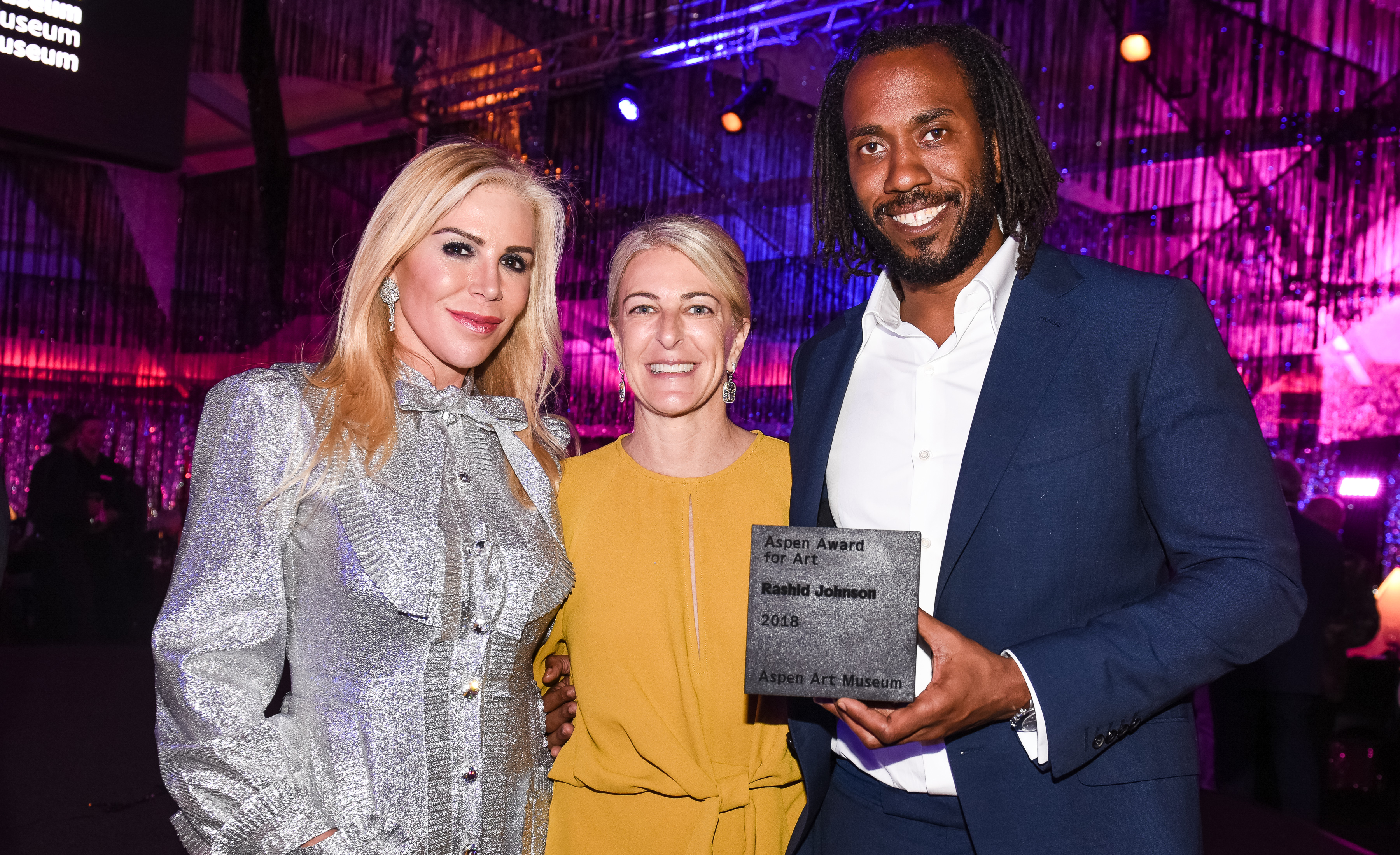 Amy Phelan, Heidi Zuckerman and Rashid Johnson at the Annual Aspen ArtCrush 2018. 