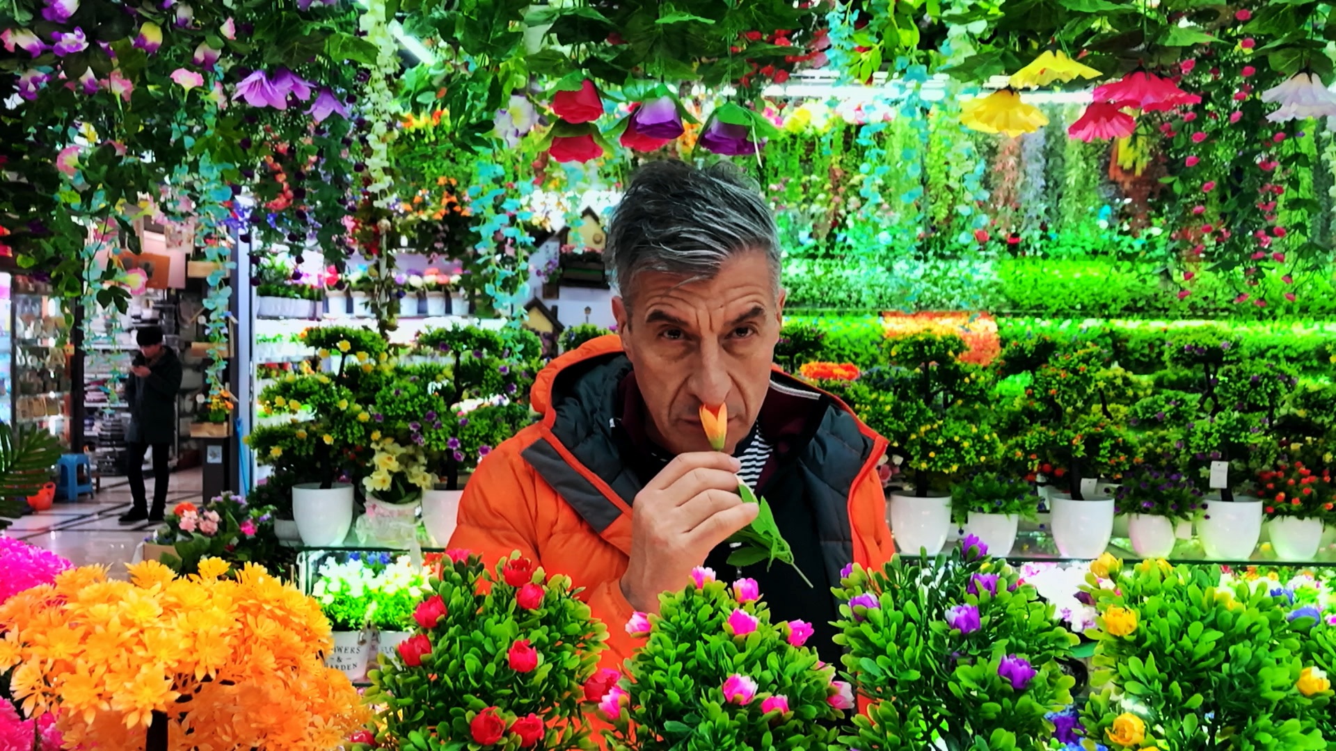 A still from Yuri Ancarani’s 2018 video, The Artist Is Present with Maurizio Cattelan and Gucci.