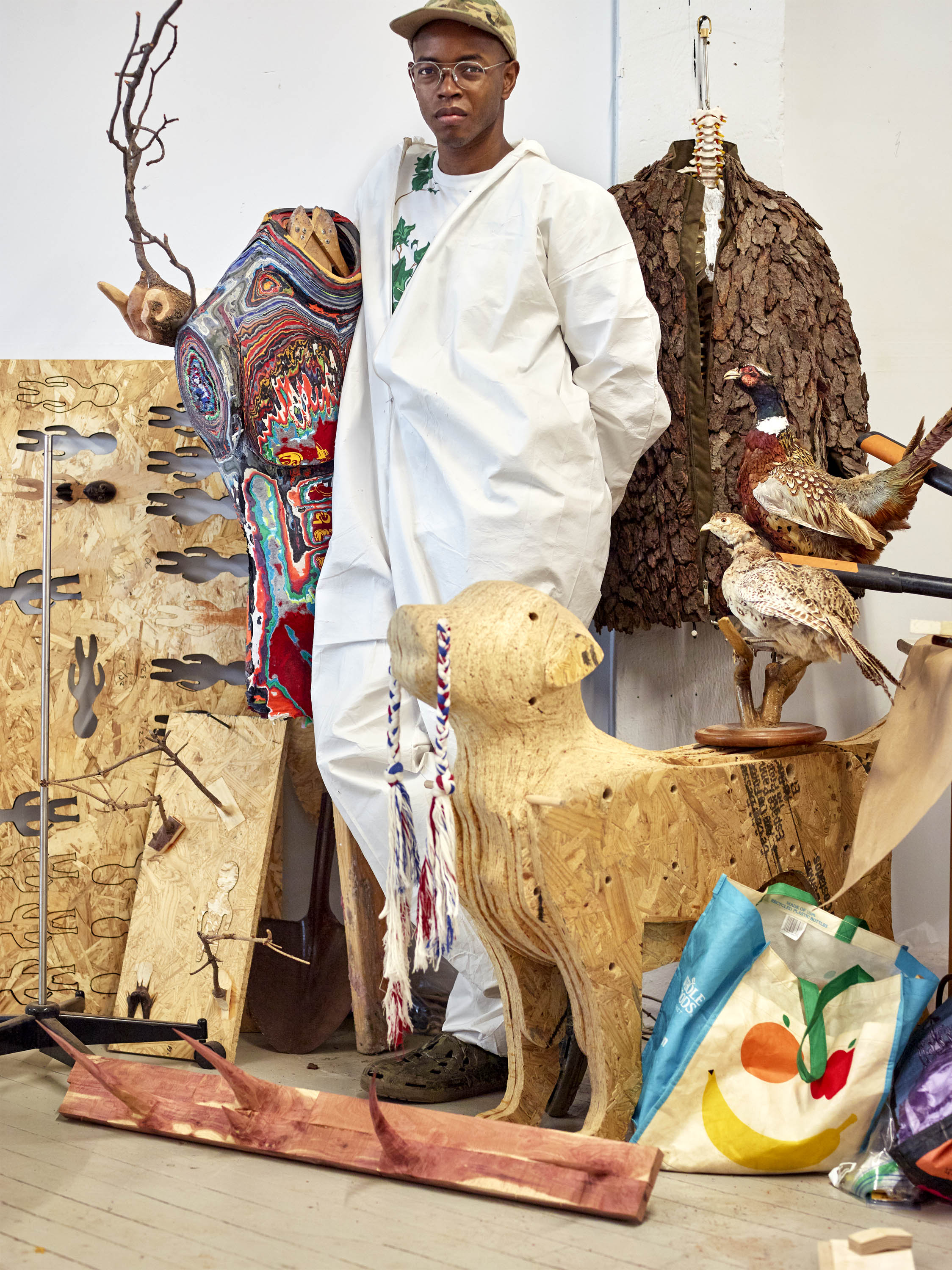 Hugh Hayden in his Bronx studio, 2018.