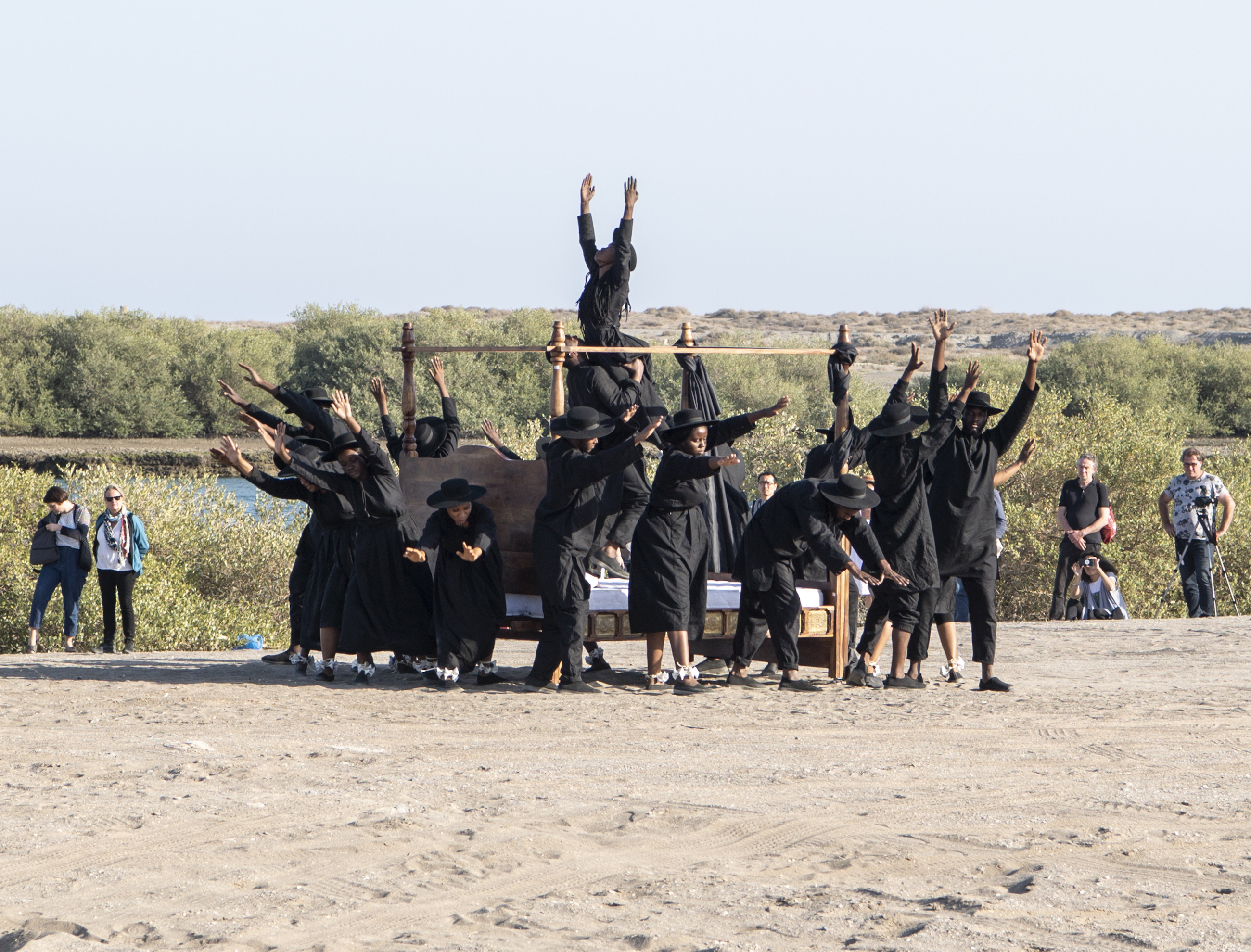 Land of Zanj (2019). Processional performance with Thembekile Komani and Aphiwe Mpahleni Mohau Modisakeng. Performance view: From Kalba Ice Factory to Kalba beach. Part of Sharjah Biennial 14: Leaving the Echo Chamber. Image courtesy of Sharjah Art Foundation.