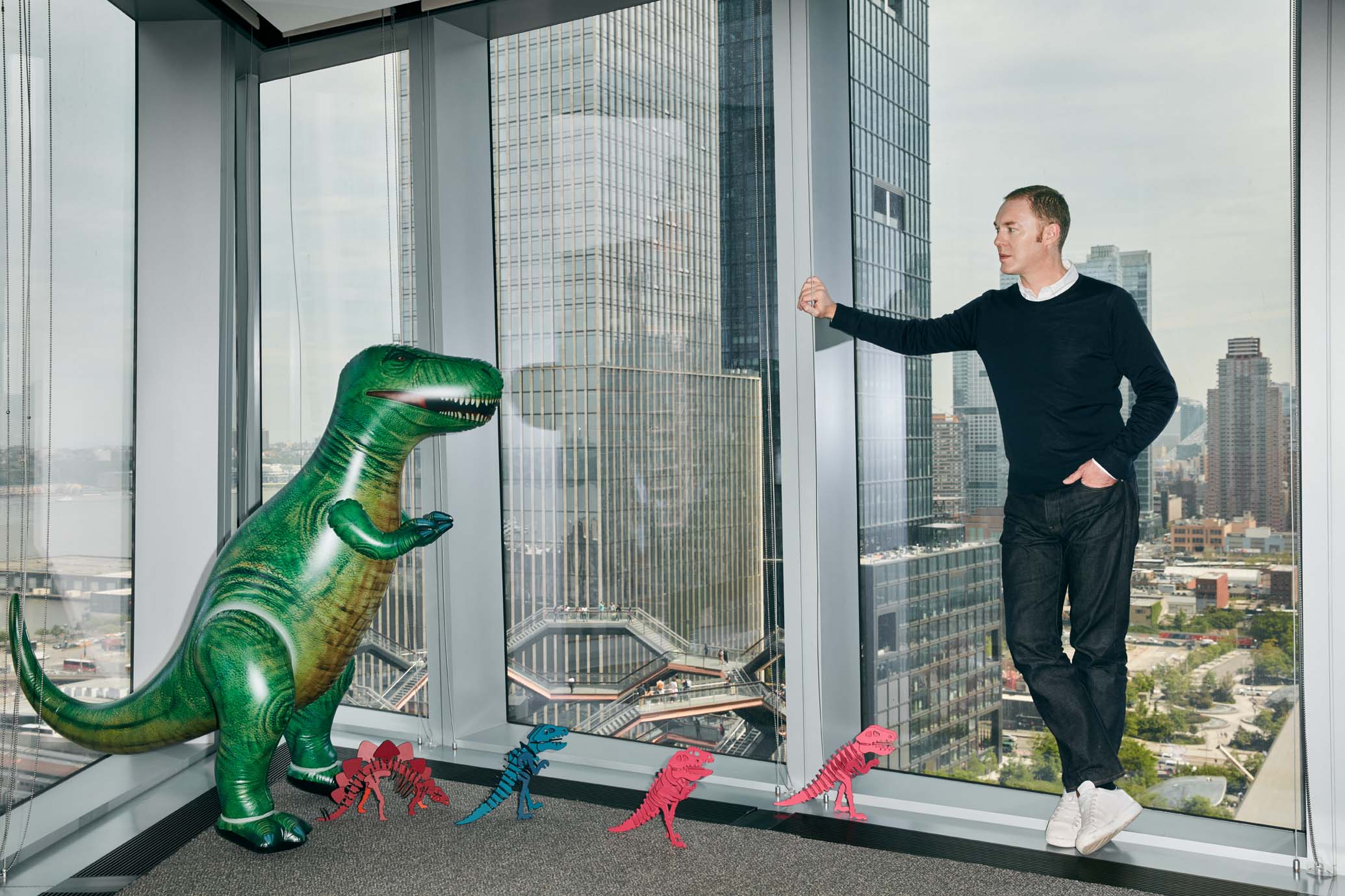 Stuart Vever's in his office with Rexy. 