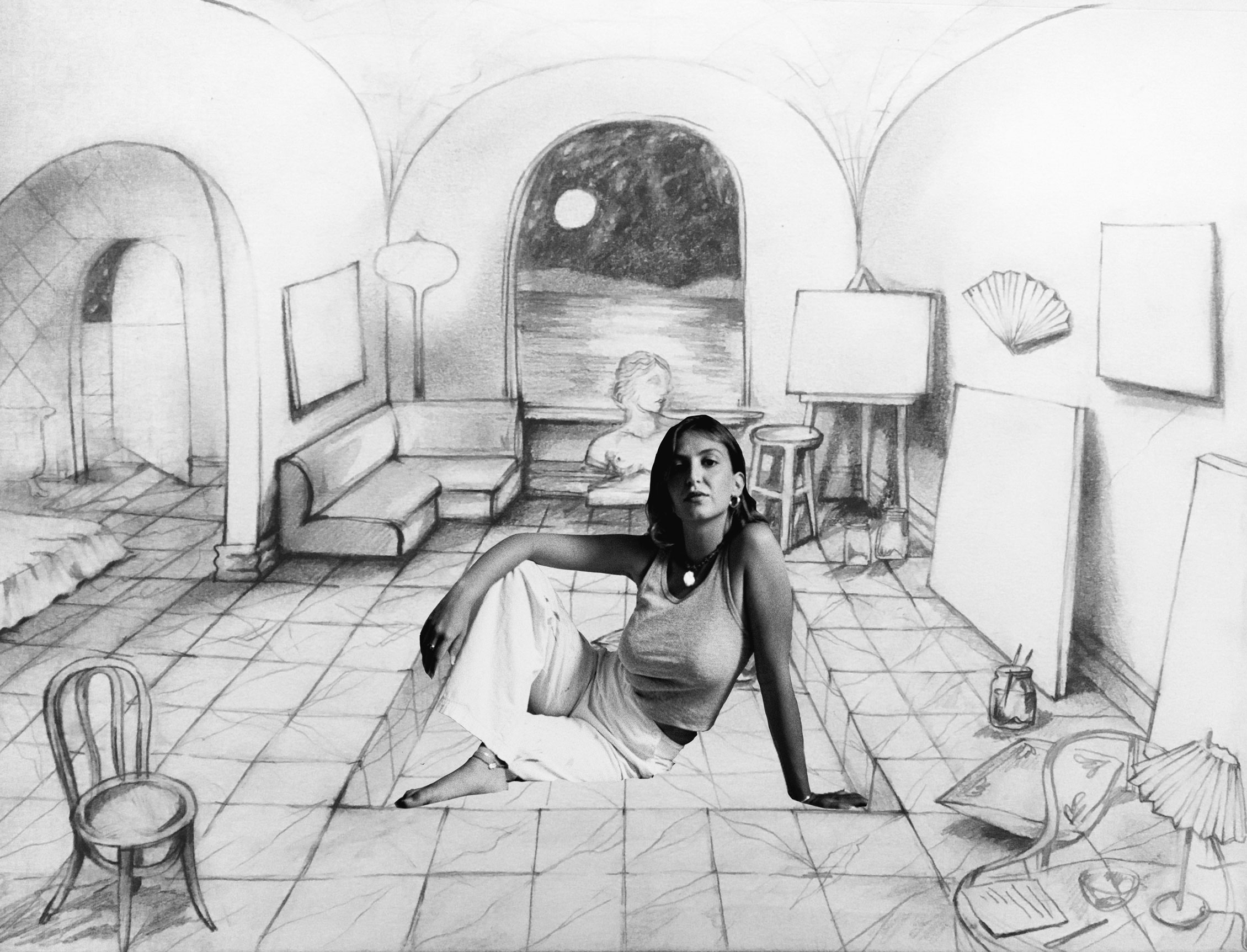 AMS in Dream Studio, 2019. Photo by Danielle Aphrodite Nemet, drawing by Andrea Smith.