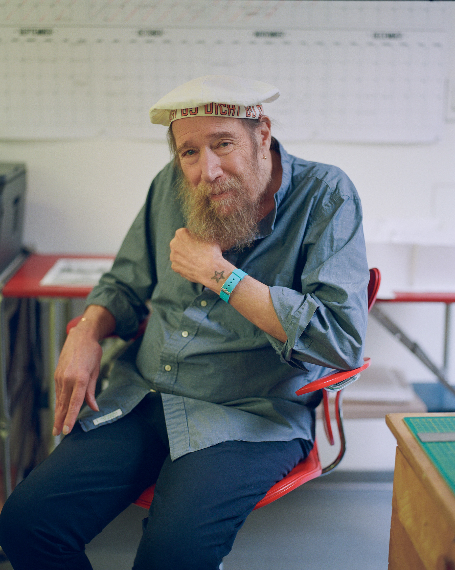 Lawrence Weiner in his studio, 2019. 