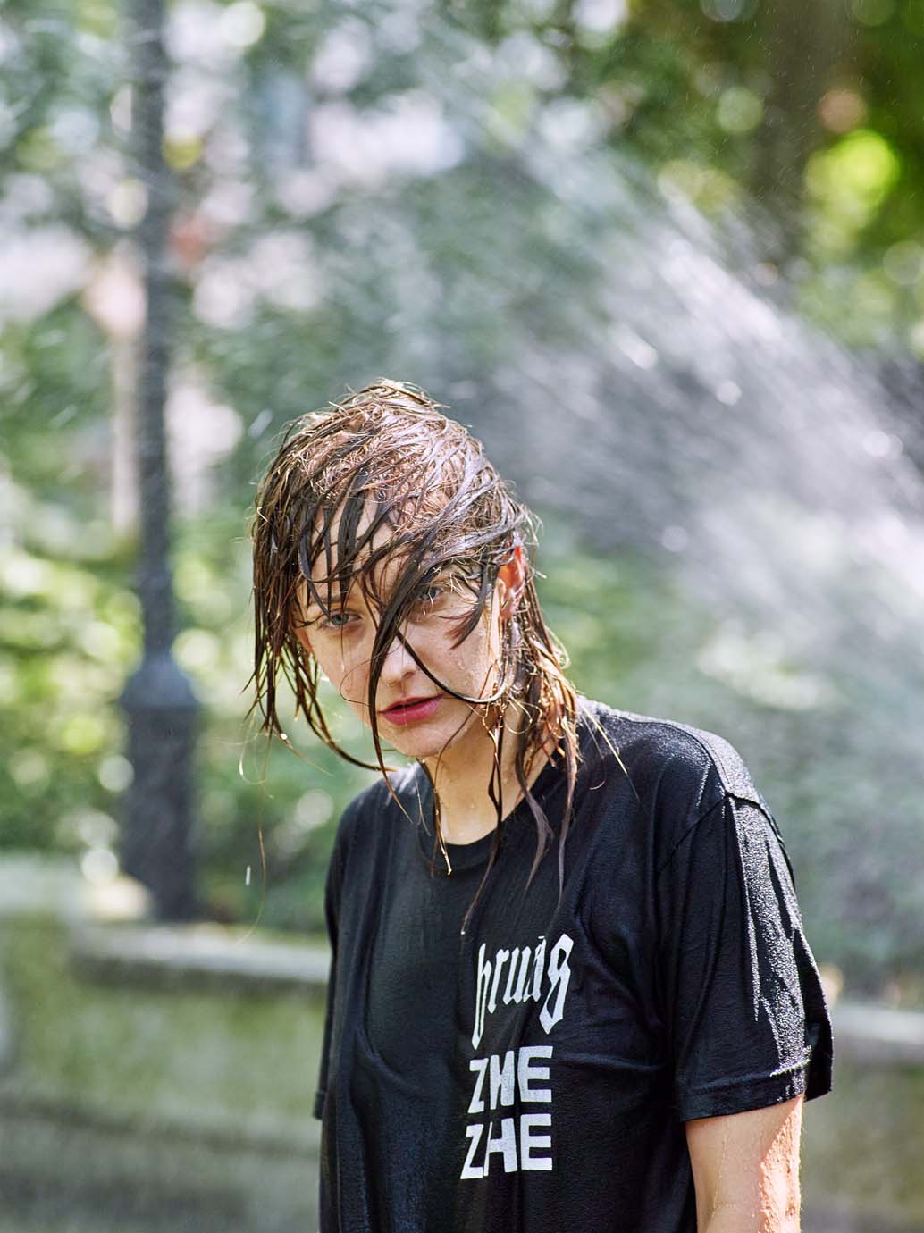 Emily Allan after a run through the sprinklers in Tompkins Square Park. 