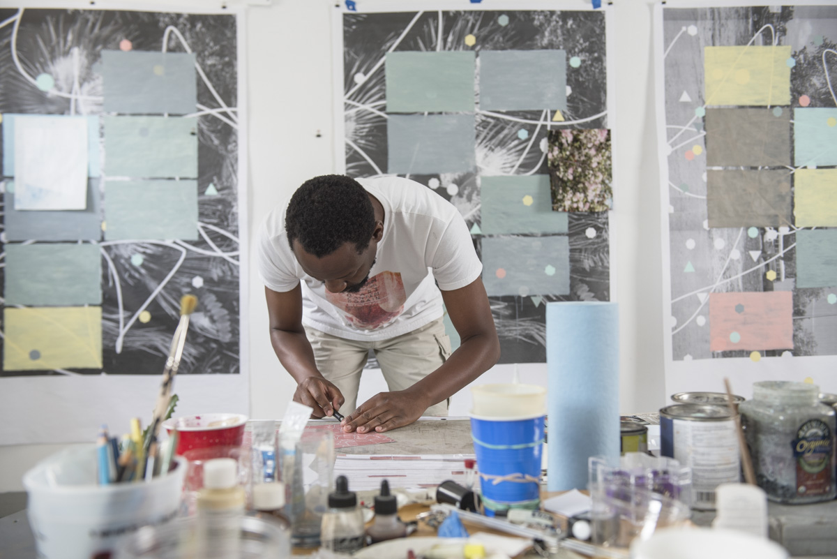 Miami-based artist Adler Guerrier in the studio at Oolite Arts. Photo by Alex Markow.