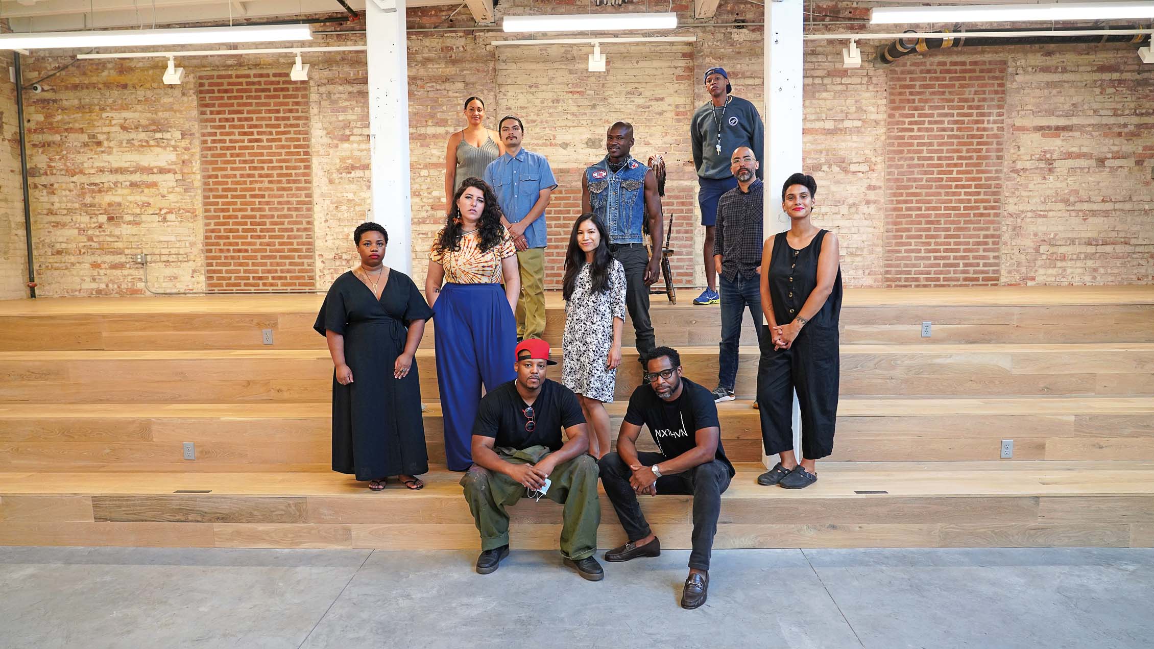 Current 2020 NXTHVN residents. From left to right. Front row, seated: Titus Kaphar and Jason Price second row: Allana Clarke, Ilana Savdie, Michelle Phương Ting, Alisa Sikelianos- Carter third row: Esteban Ramón Pérez, Jeffrey Meris, Vincent Valdez top row: Nico Wheadon (executive director), a sculpture by Daniel T. Gaitor- Lomack, Terence Washington (program director). Not pictured: Daniel T. Gaitor-Lomack, Claire Kim.