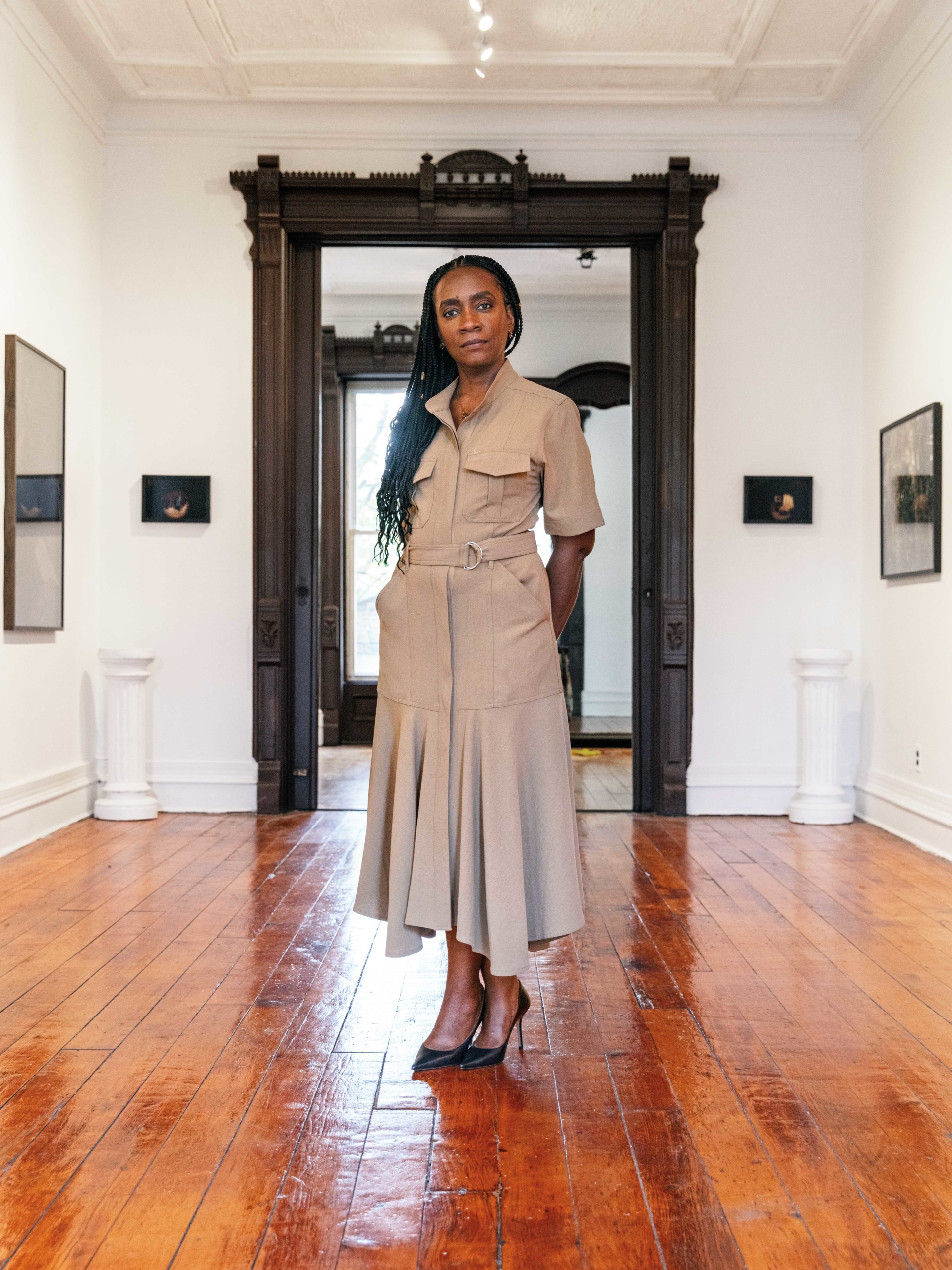 Ivy N. Jones at Welancora Gallery, the space she founded in Bed-Stuy, Brooklyn. Makeup by Stephanie Bell. 