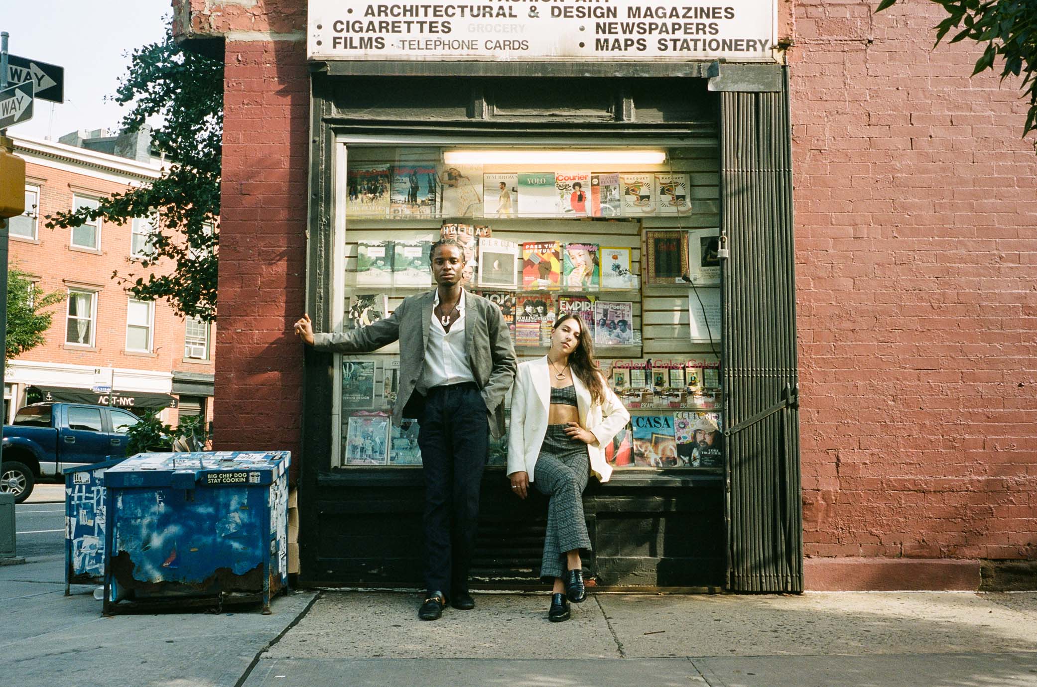  Hannah Gottlieb-Graham and associate Grant Uba in front of Casa Magazines in the West Village of Manhattan.