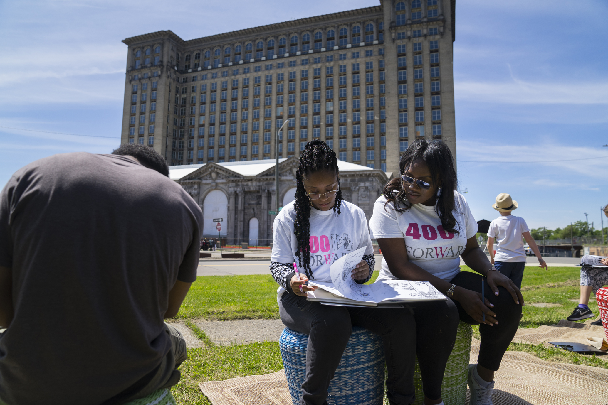 A 400 Forward sketch-off event with Ford Motor Company at Michigan Central Train Station. Tiffany Brown pictured at the right. Photography courtesy Tiffany Brown.