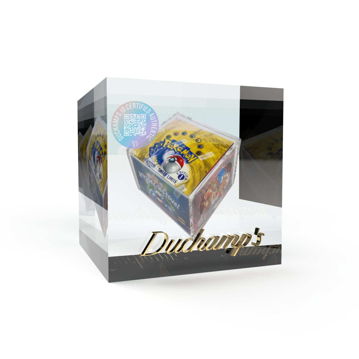 The NFT for Duchamp's first lot, a 1999 Pokémon First Edition French Sealed Base Set Booster Box.
