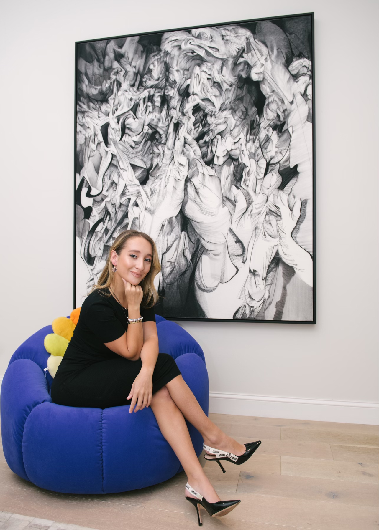 Sophia Cohen in her New York home with Anna Park’s Meet Me in the Middle (2020). Portrait by Griffon Lipson.