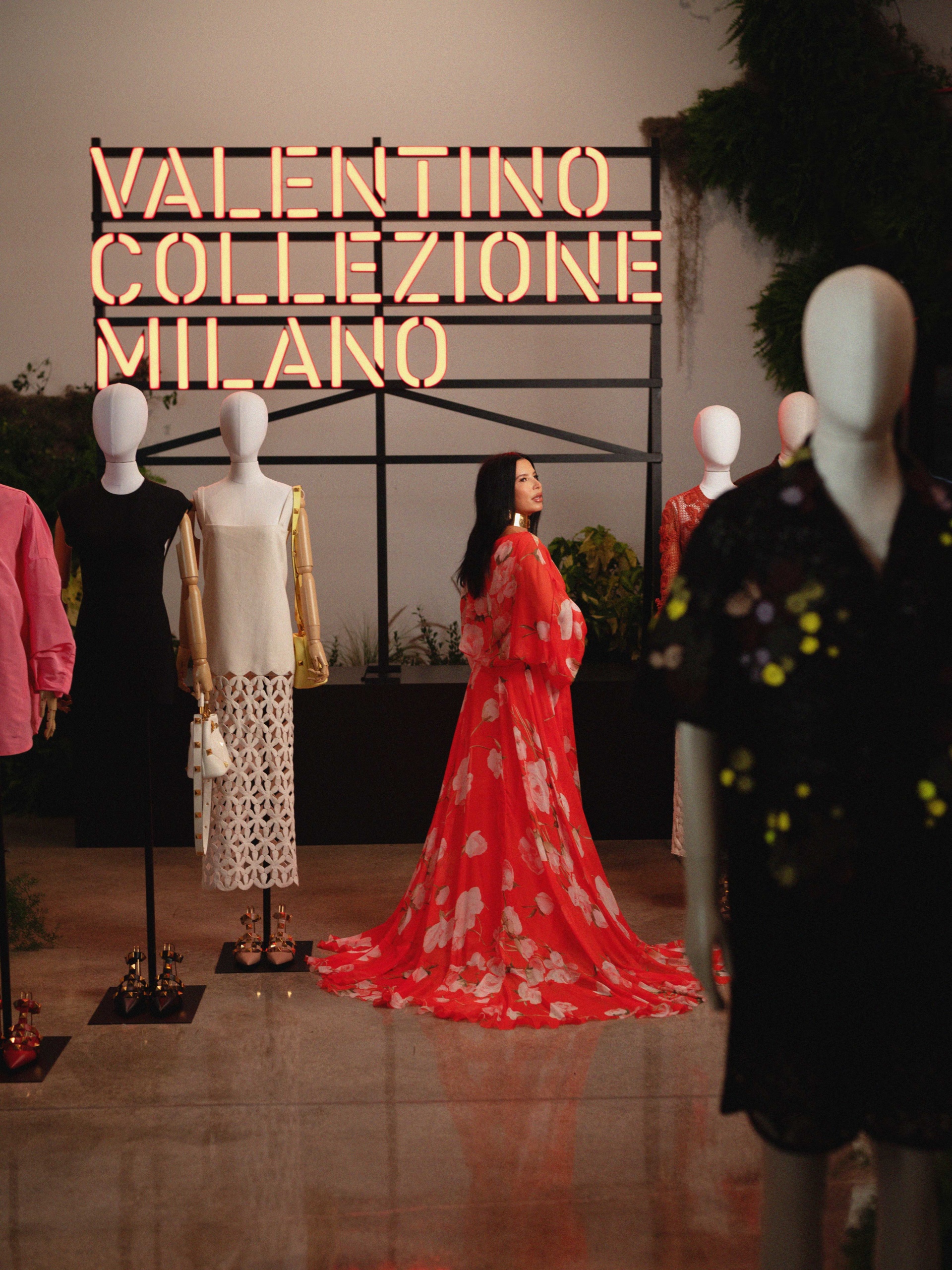 Aureta stands inside Valentino’s installation at the Rubell Museum. All clothing from Valentino Collezione Milano and Valentino Garavani accessories.