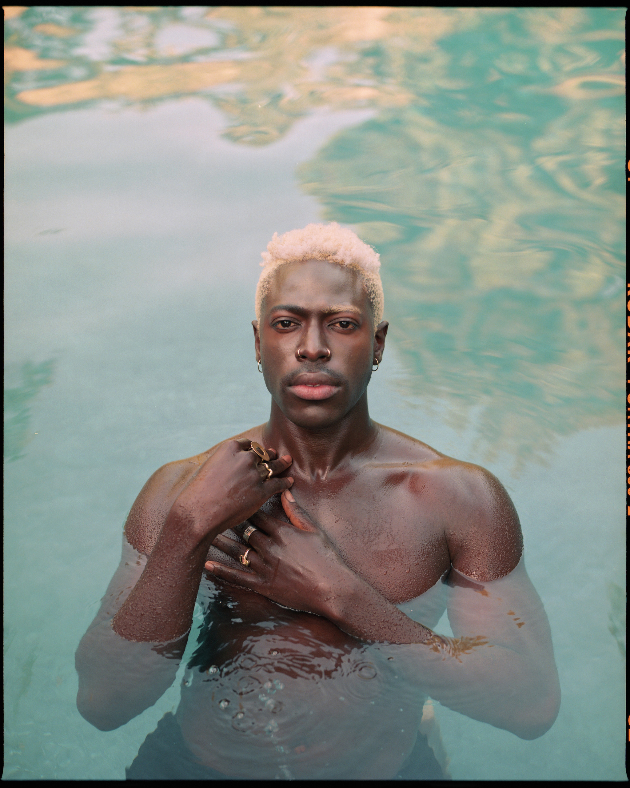 Moses Sumney. Styling by Karolyn Pho. Pants by LV x NBA Collection. Grooming by Annette Chaisson for Exclusive Artists using Koh Gen Do. Photo assistant Amanda Yanez. Styling assistant Kailee Takashima.