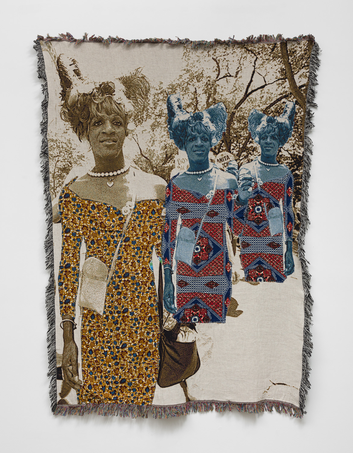 blanket piece by april bey, image of marsha p johnson relayed in different fabrics