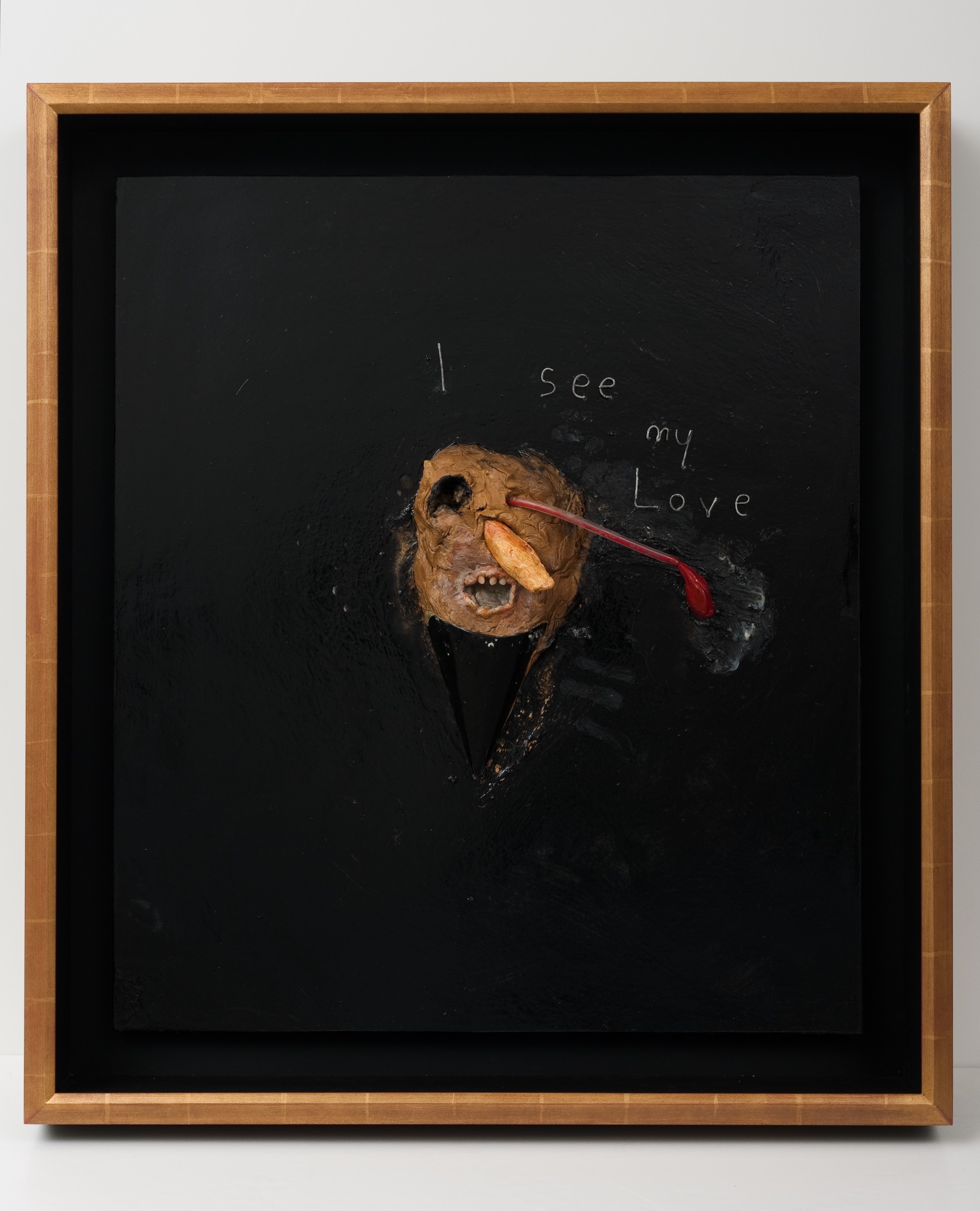 painting of mask with something smoking out of its eye