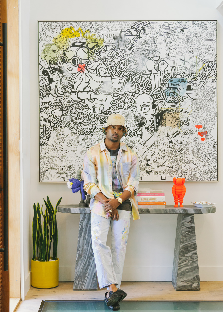 Steelo Brim at home with Hebru Brantley's Who's Can Judge, 2013.