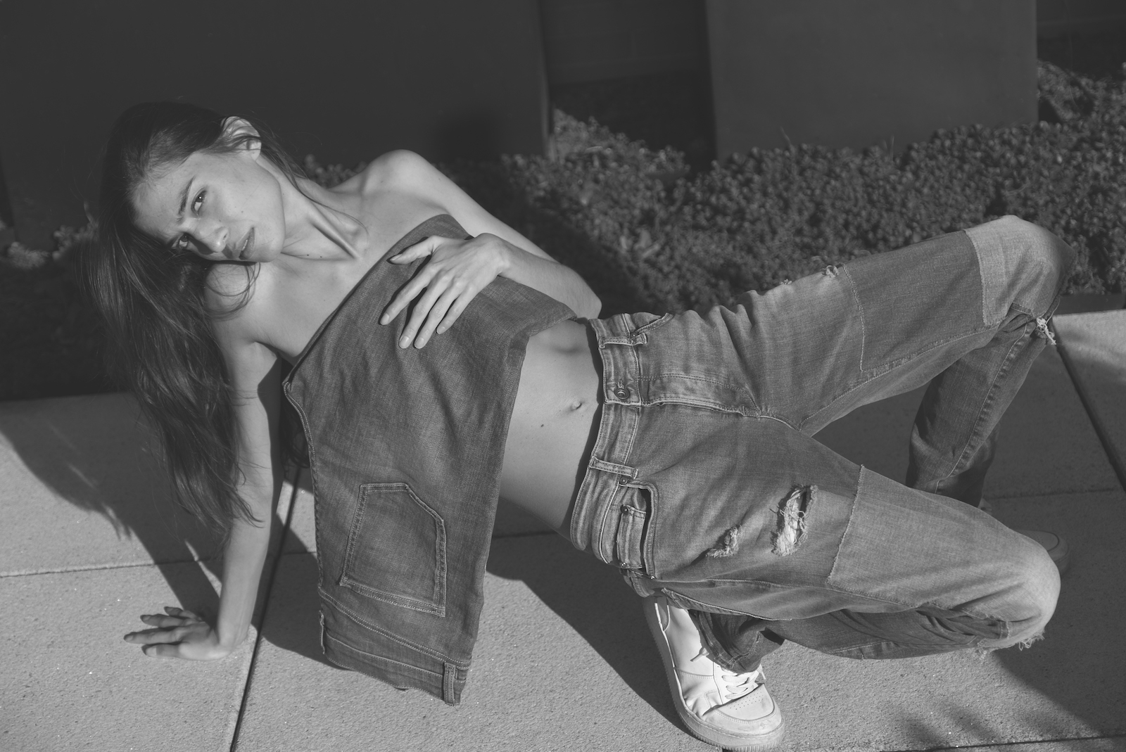 marina testino draped in isko denim poses