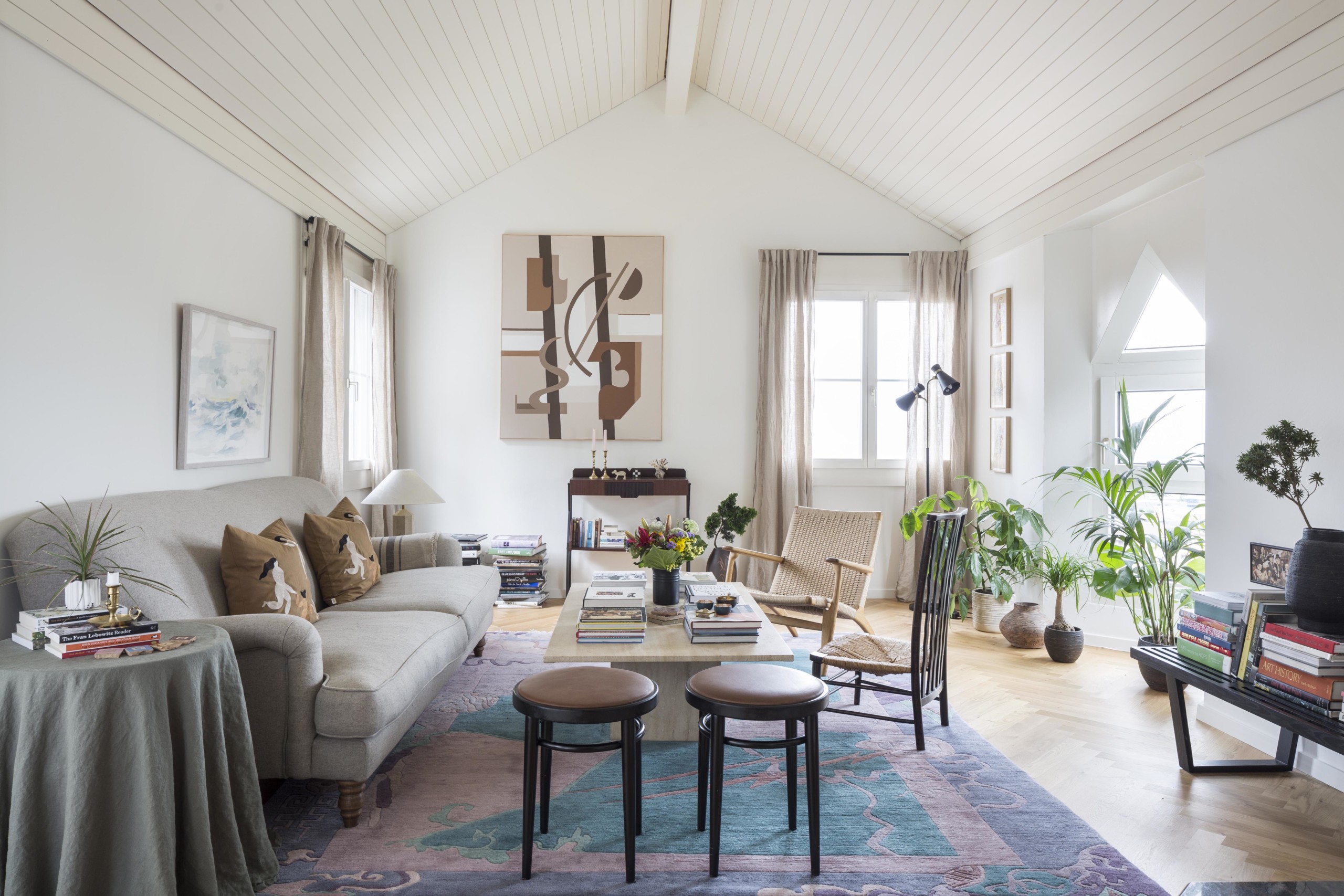 Artworks by (from left) Ragnar Kjartansson, Johanna Kristbjorg and Sigtryggur Berg hang in the living room. All photography courtesy of Eva Maria Daniels.