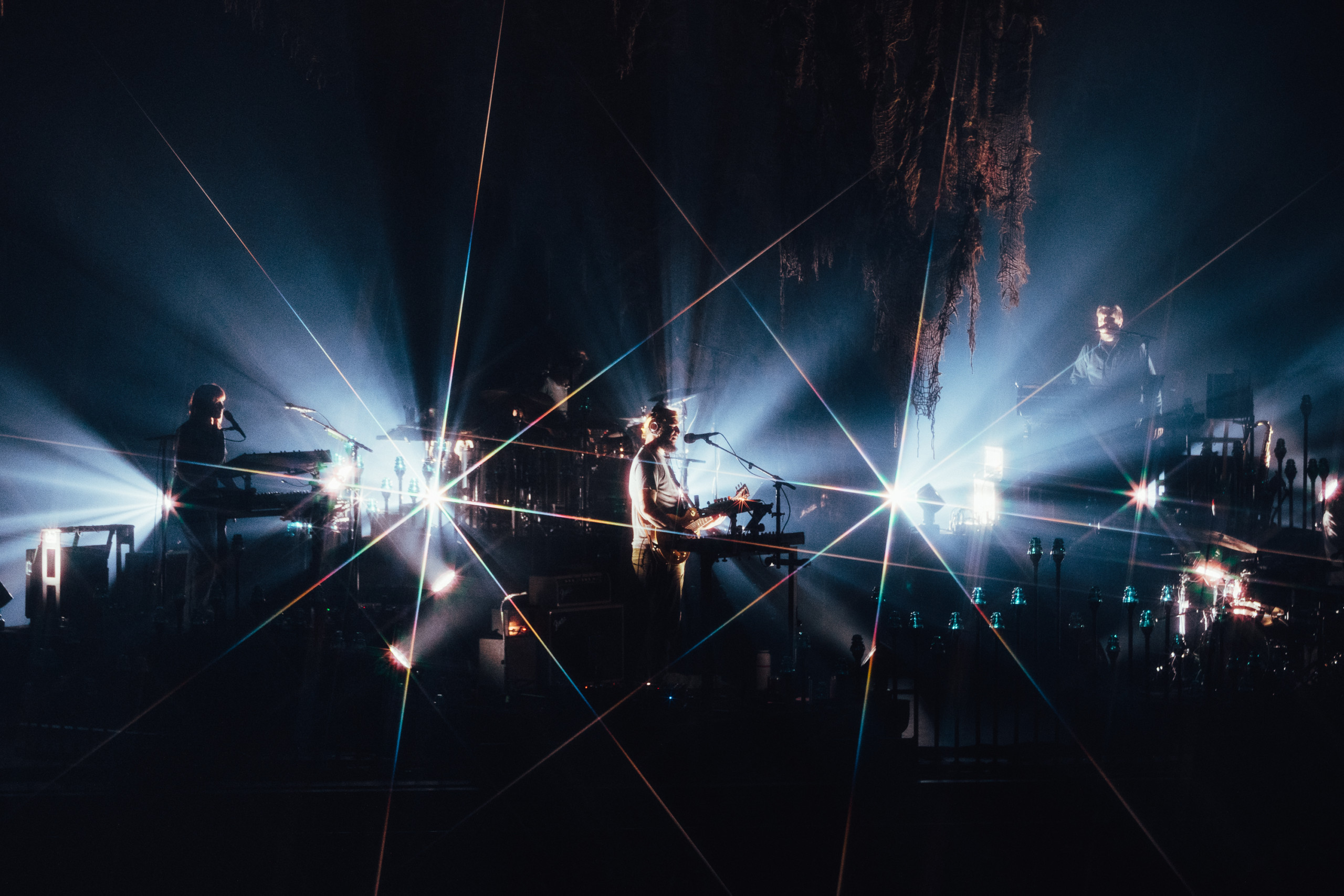 Bon Iver stage with glaring lights.