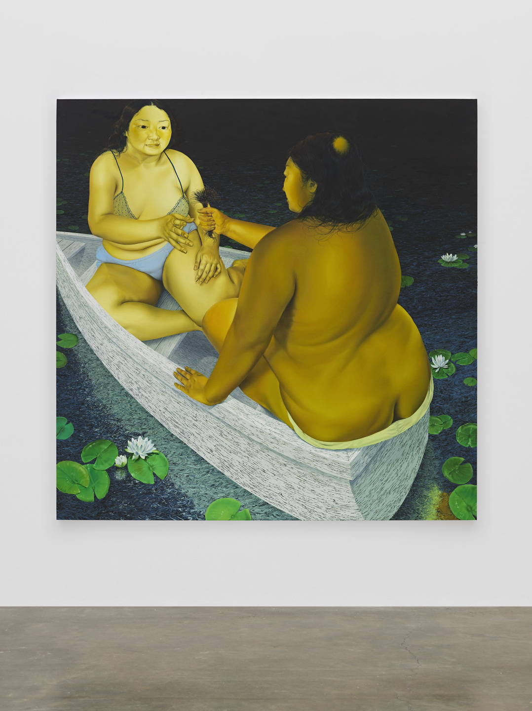 painting of two people in boat