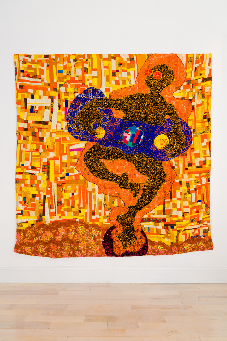 Melanin Activation: Sun Harvest, 2020-2022, Basil Kincaid Quilt; 92 x 92 x 1 in (233.7 x 233.7 x 2.5 cm). Courtesy the artist and Venus Over Manhattan, New York.