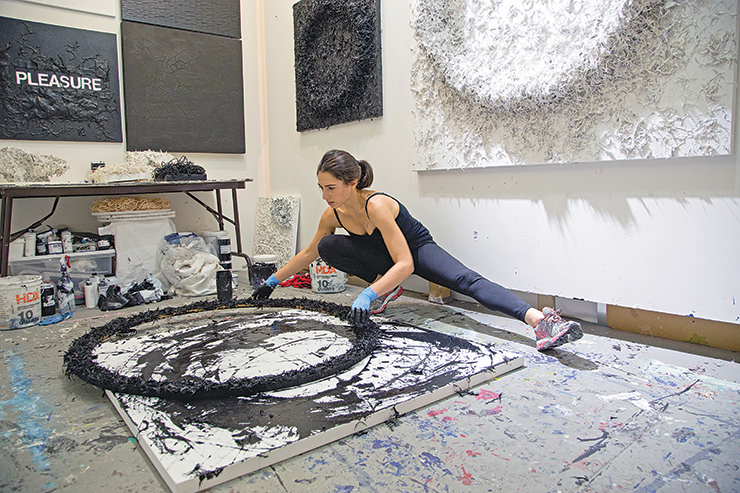 Maria Fragoudaki in her Chelsea studio with works for her upcoming solo show. 
