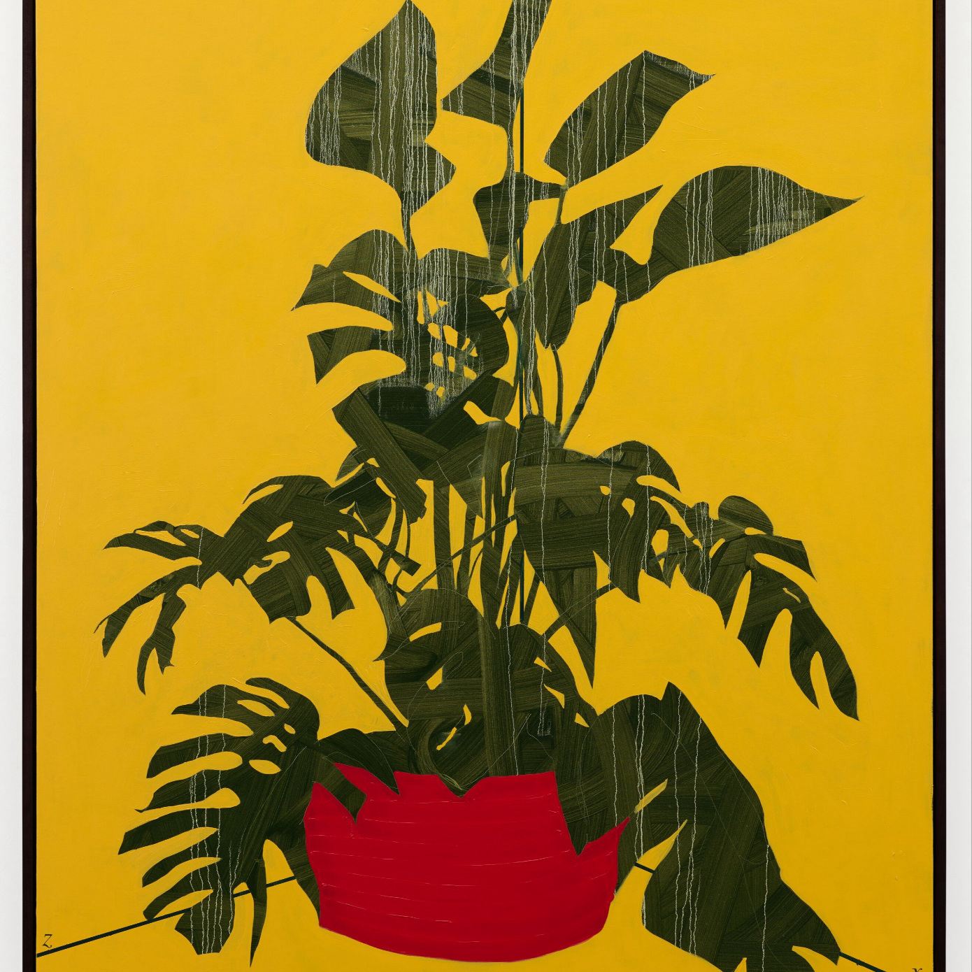 fern painting in red vase