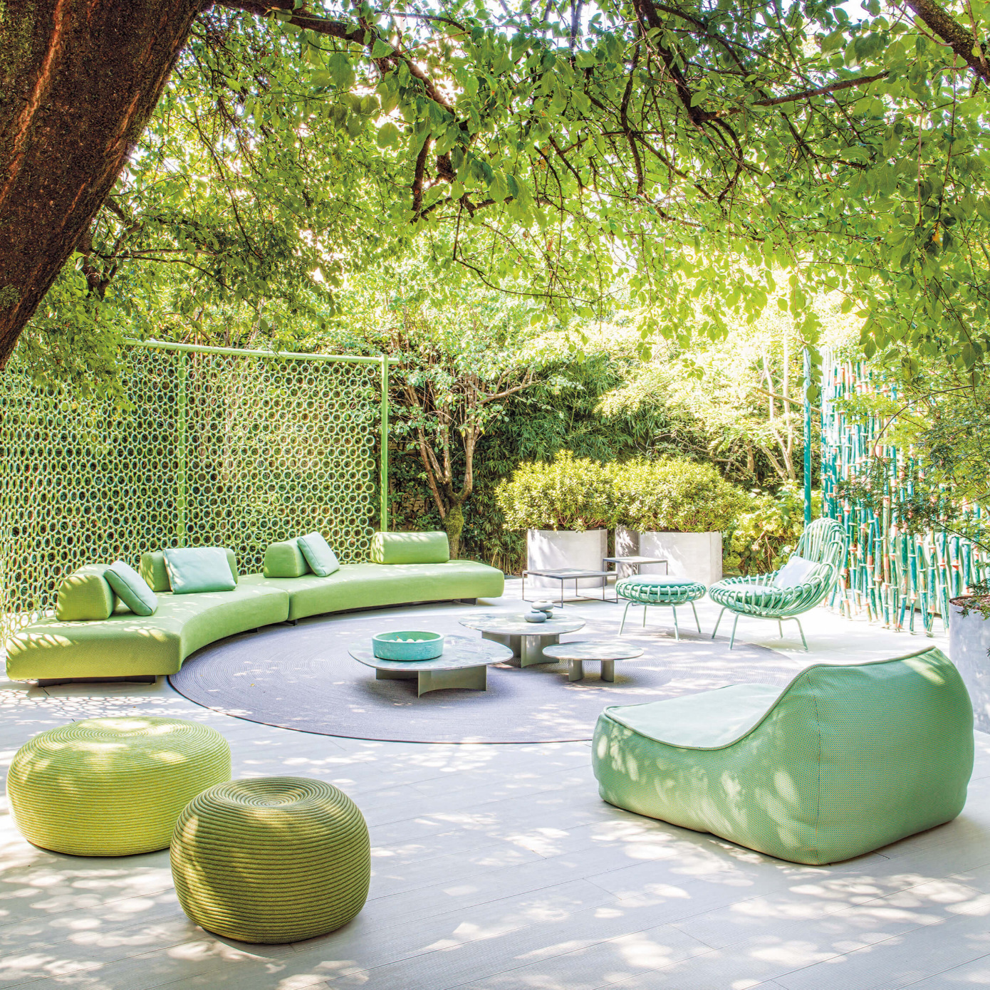 outdoor green space with furniture