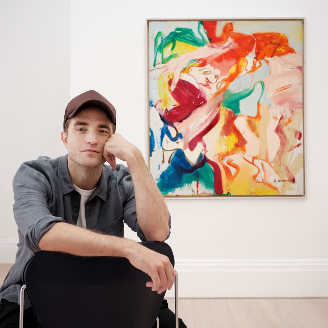 Robert Pattinson pictured with Willem de Kooning's Untitled, 1964.