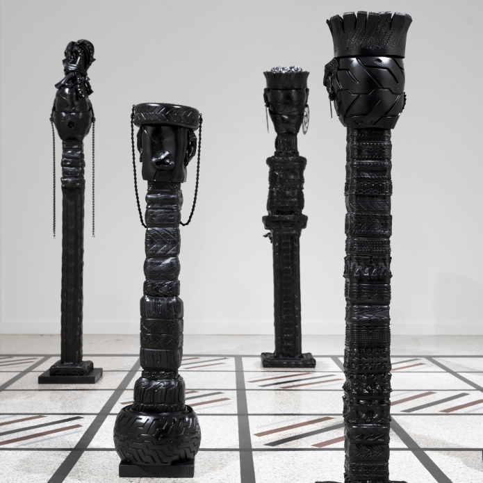 chess art pieces on grid