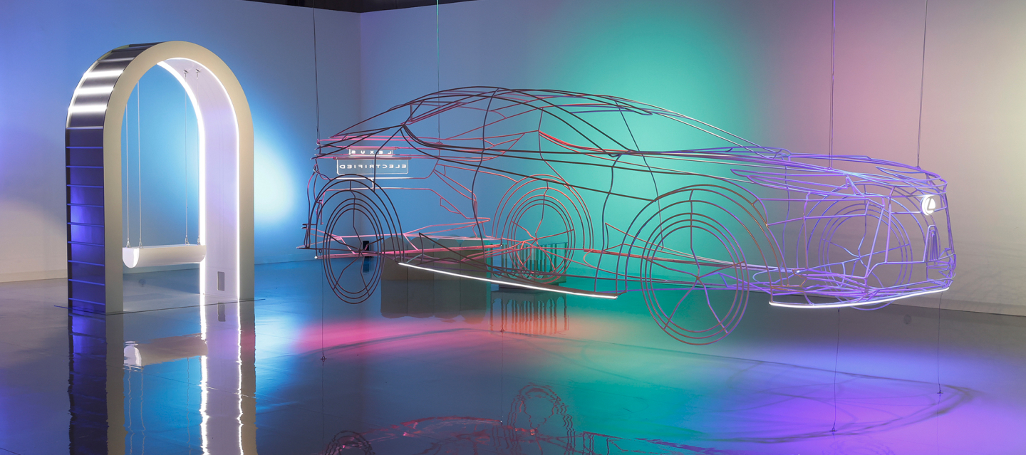 wireframe car in lights