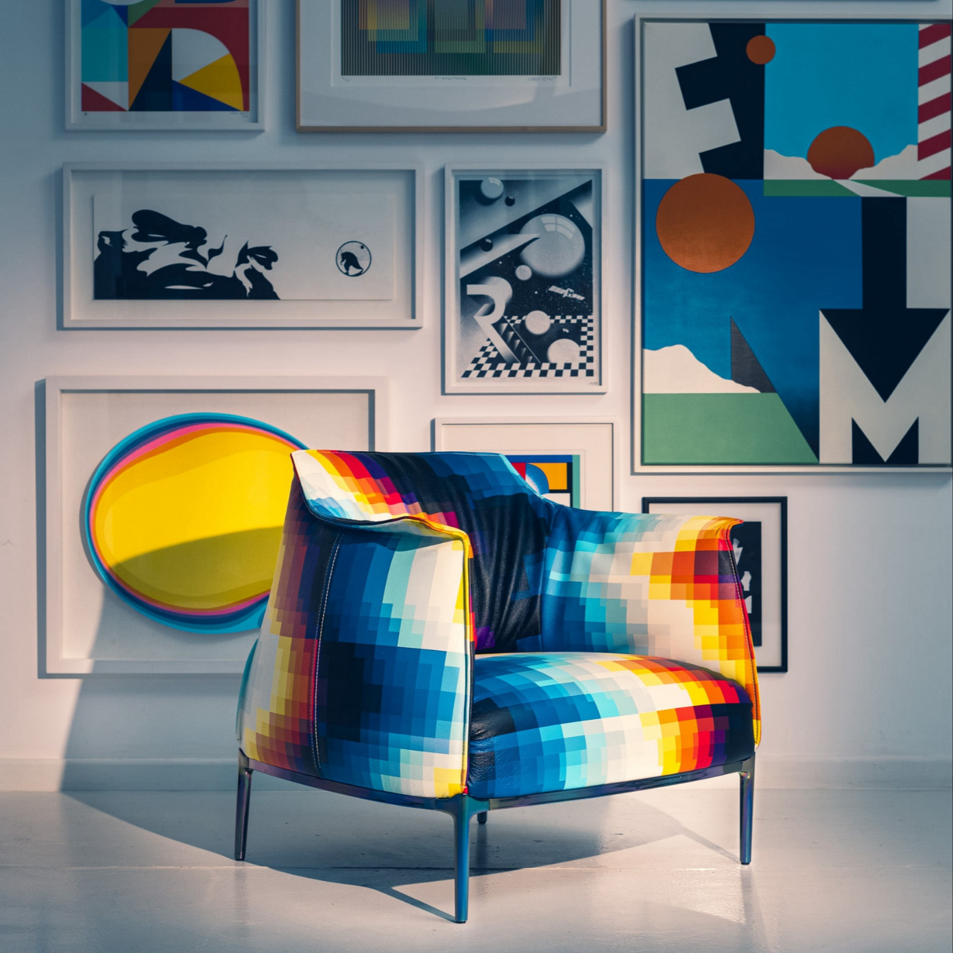 chair with colorful leather upholstery