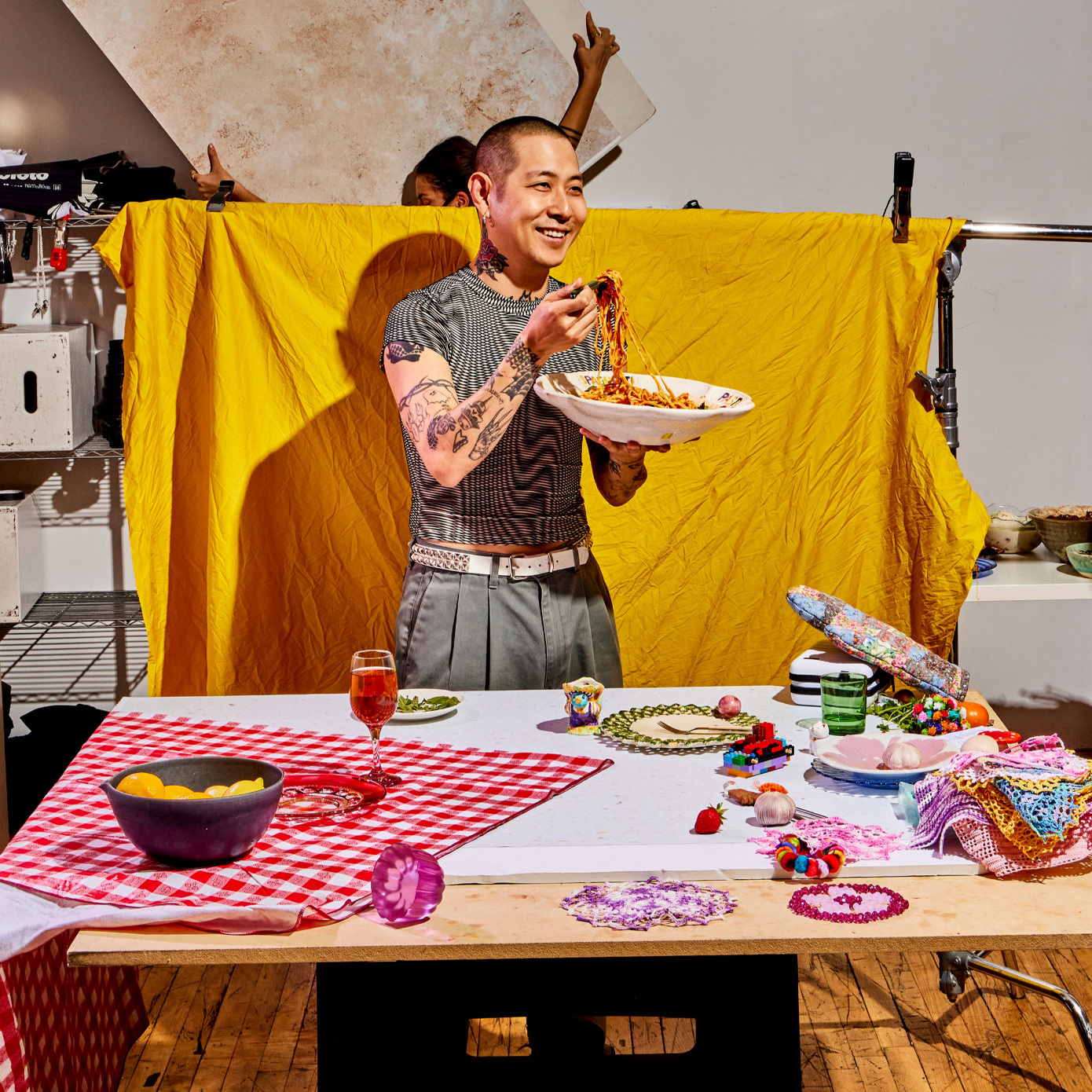 man in kitchen with pasta