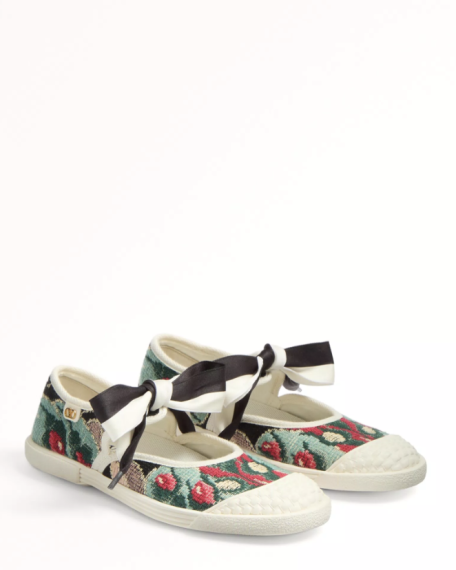 Valentino Ballerina Bay By Bay Sneak in Jaquard Fabric with Floral Embroidery
