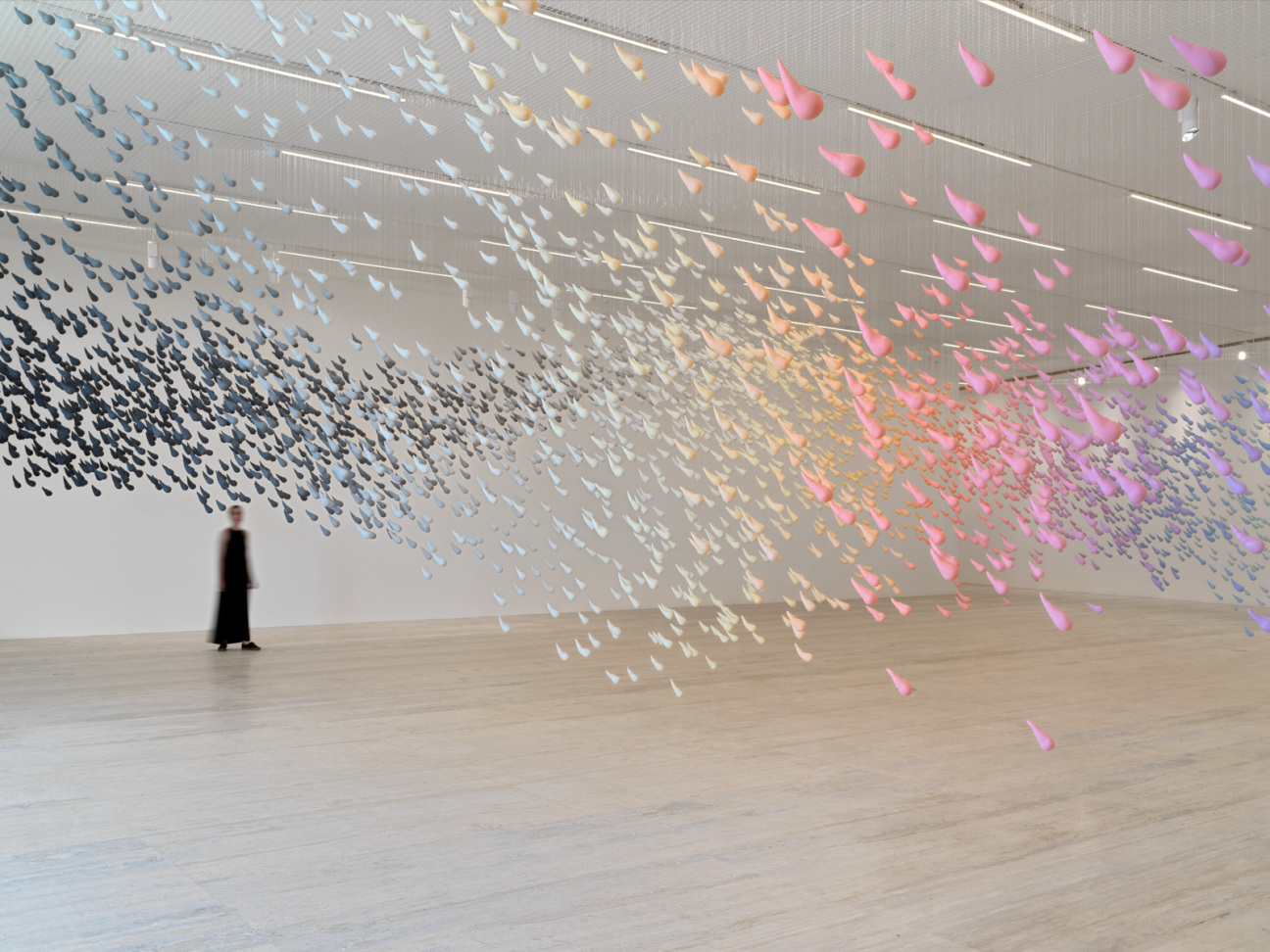 installation view of raindrops at museum