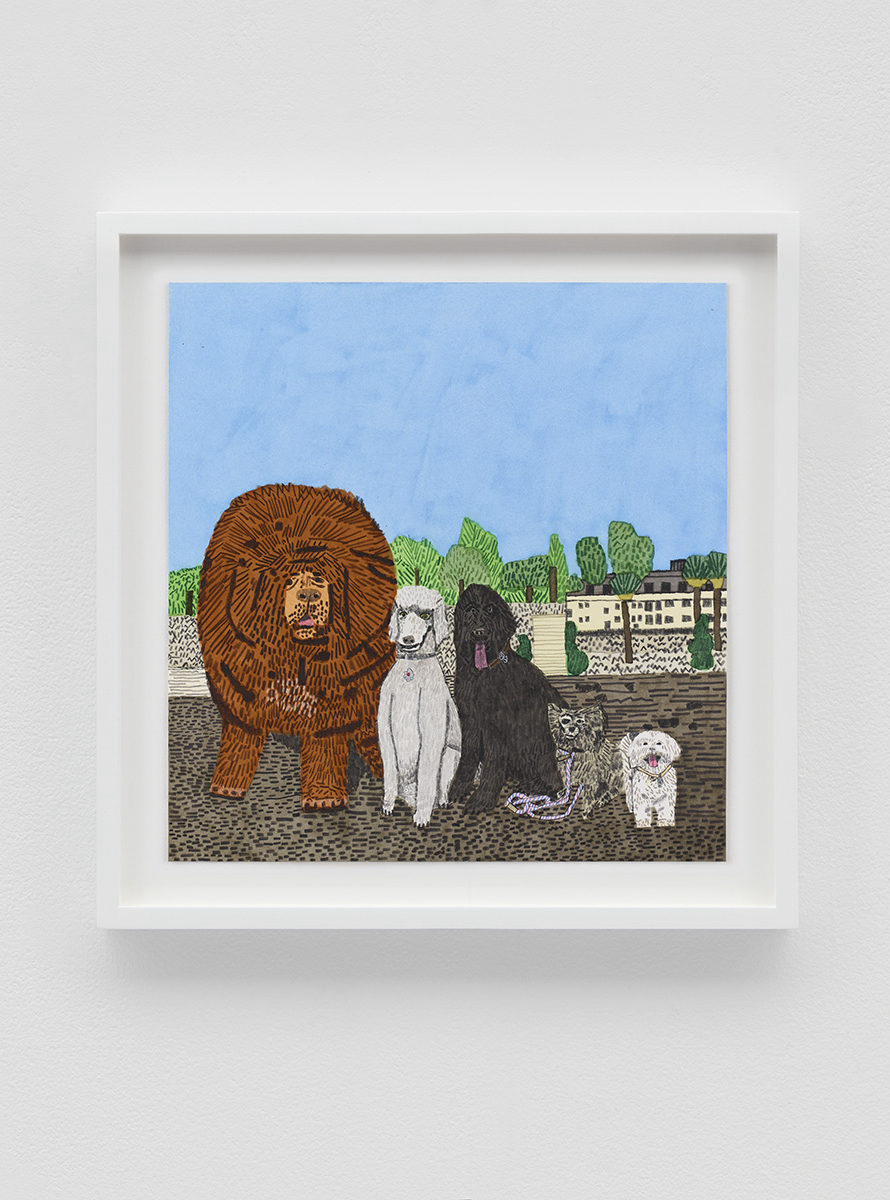 painting of five dogs