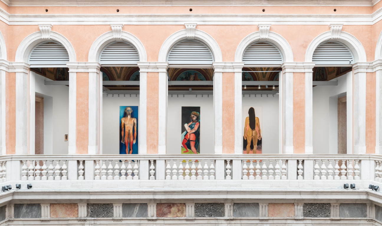 paintings seen through colonnade