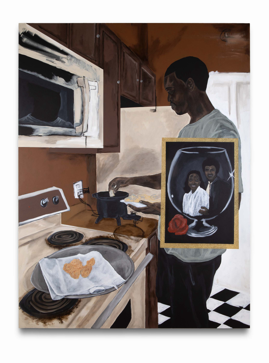 paintings of man in kitchen