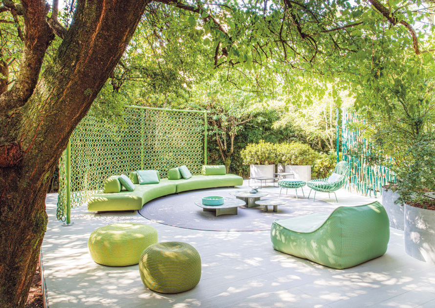 outdoor space with furniture under trees