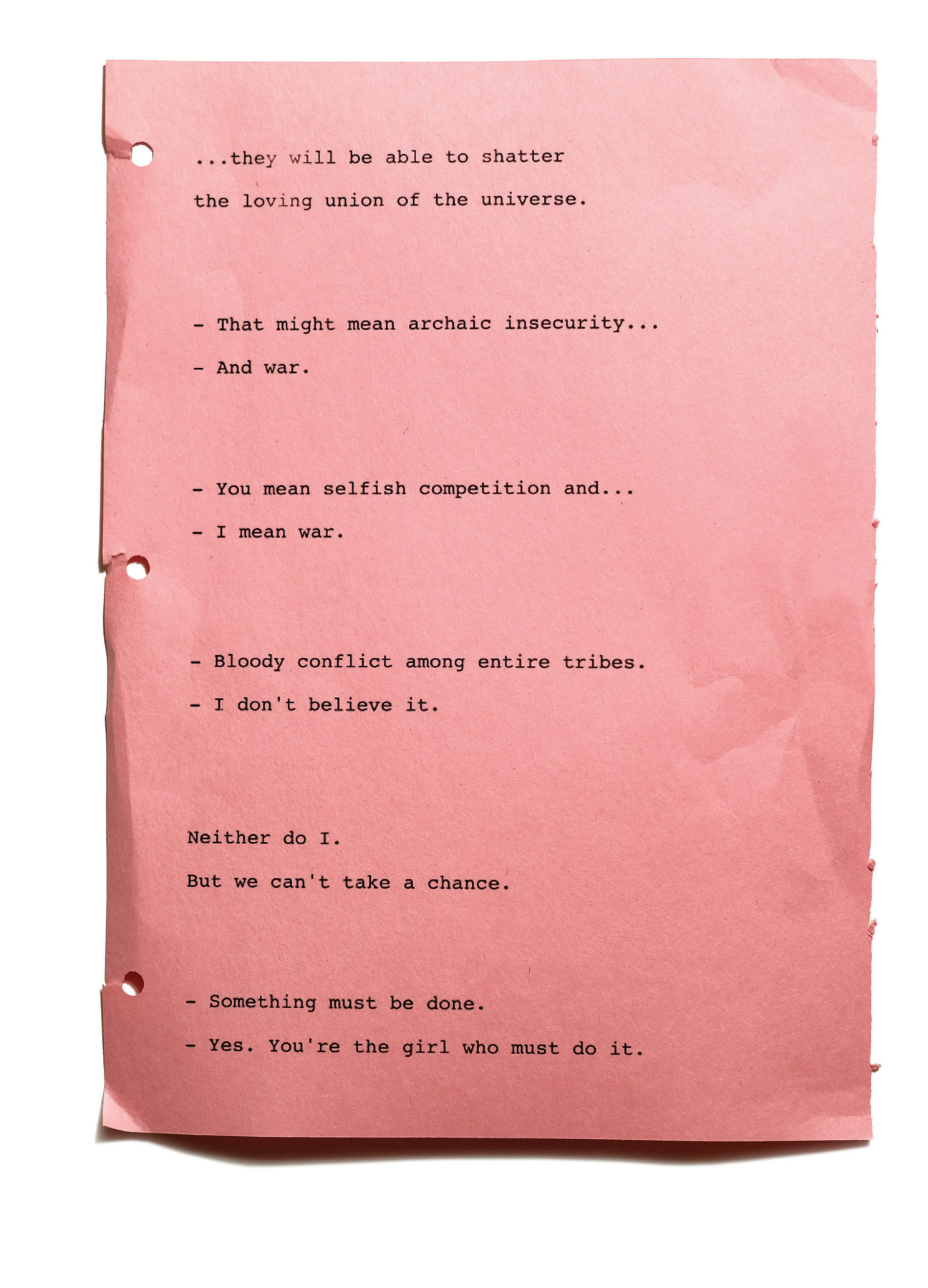 Script excerpt from Barbarella, 1968.