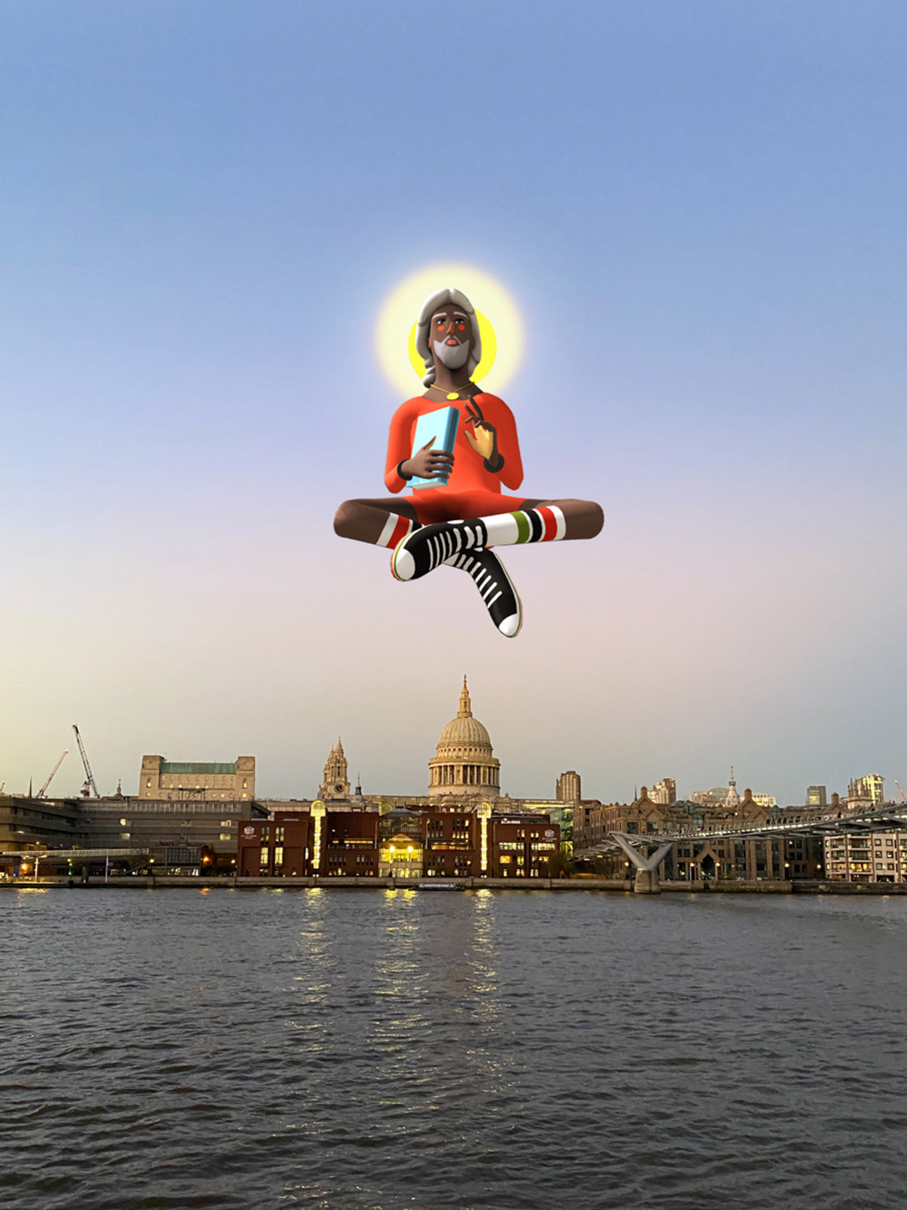 person floating over london