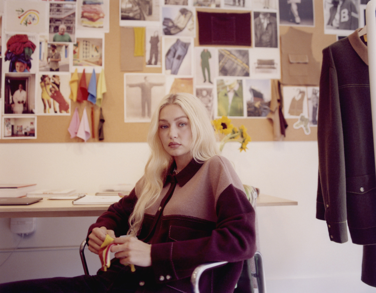 Gigi Hadid in a design studio.