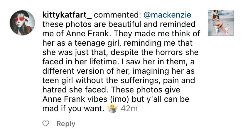 Mackenzie-Thomas, Instagram, comment