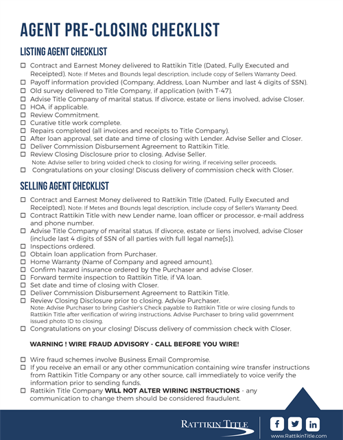 Agent Pre-Closing Checklist